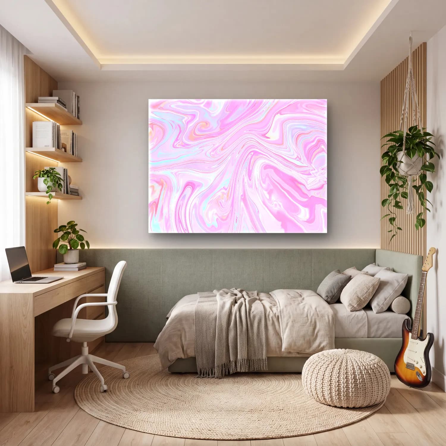 Pastel Mermer Doku No. 21 cam tablo — genç odasında