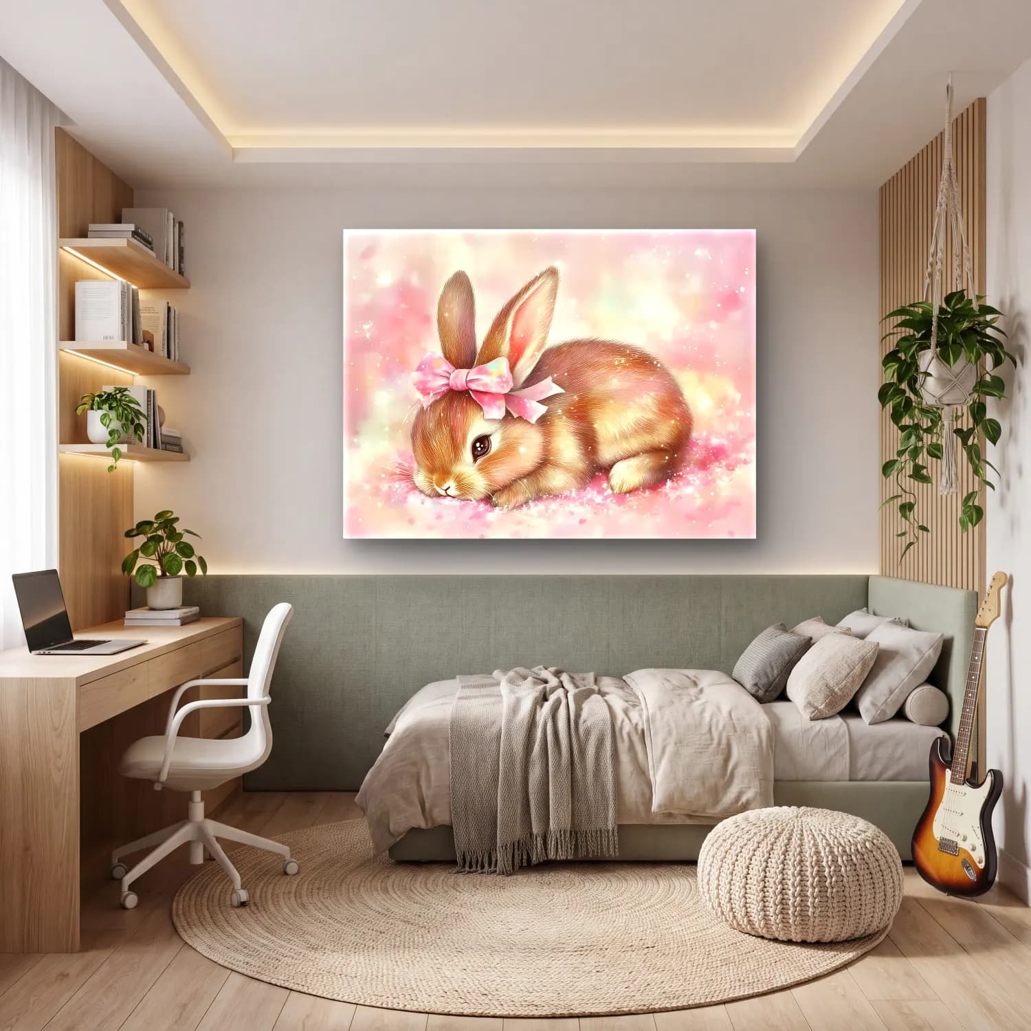 Pastel Tavşan – Pembe Tonlar cam tablo — genç odasında