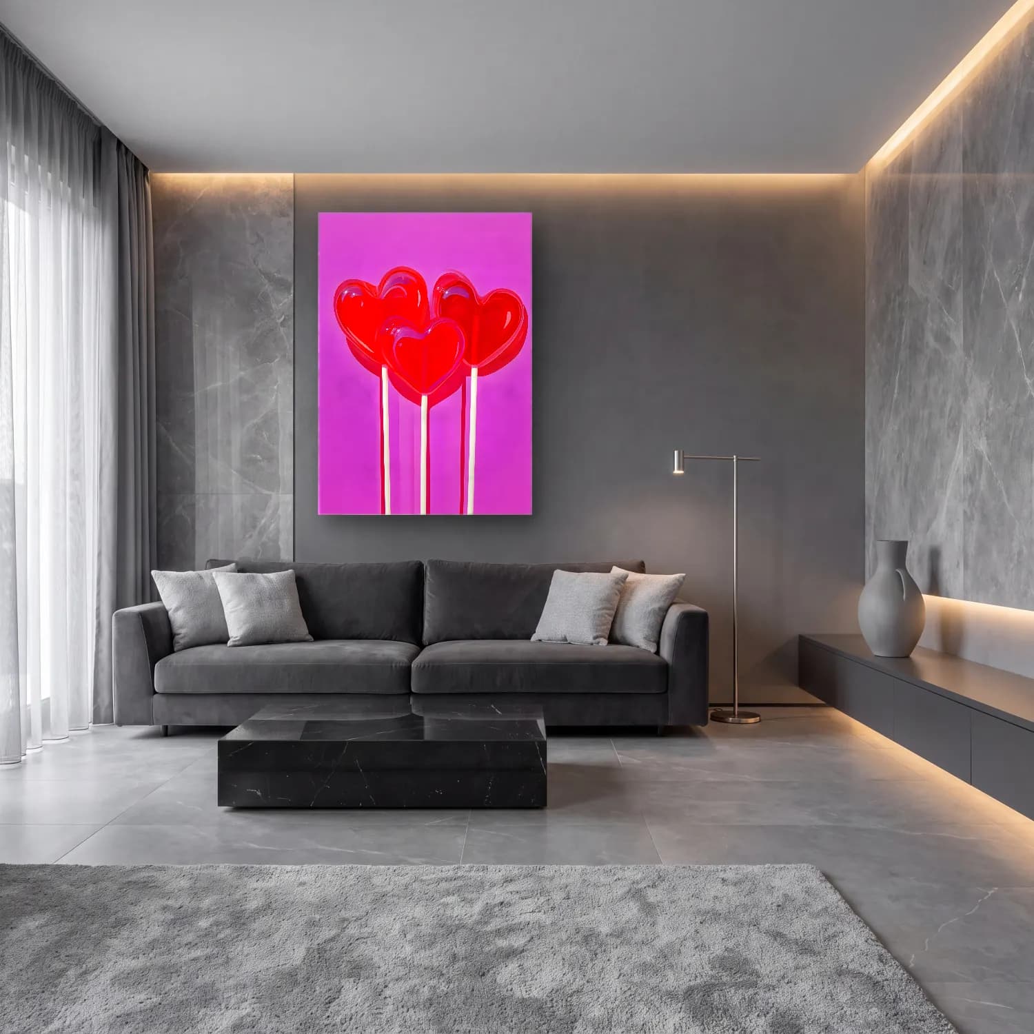 Pop Art Kirazlar – Pembe Tonlar cam tablo — lüks salon duvarında