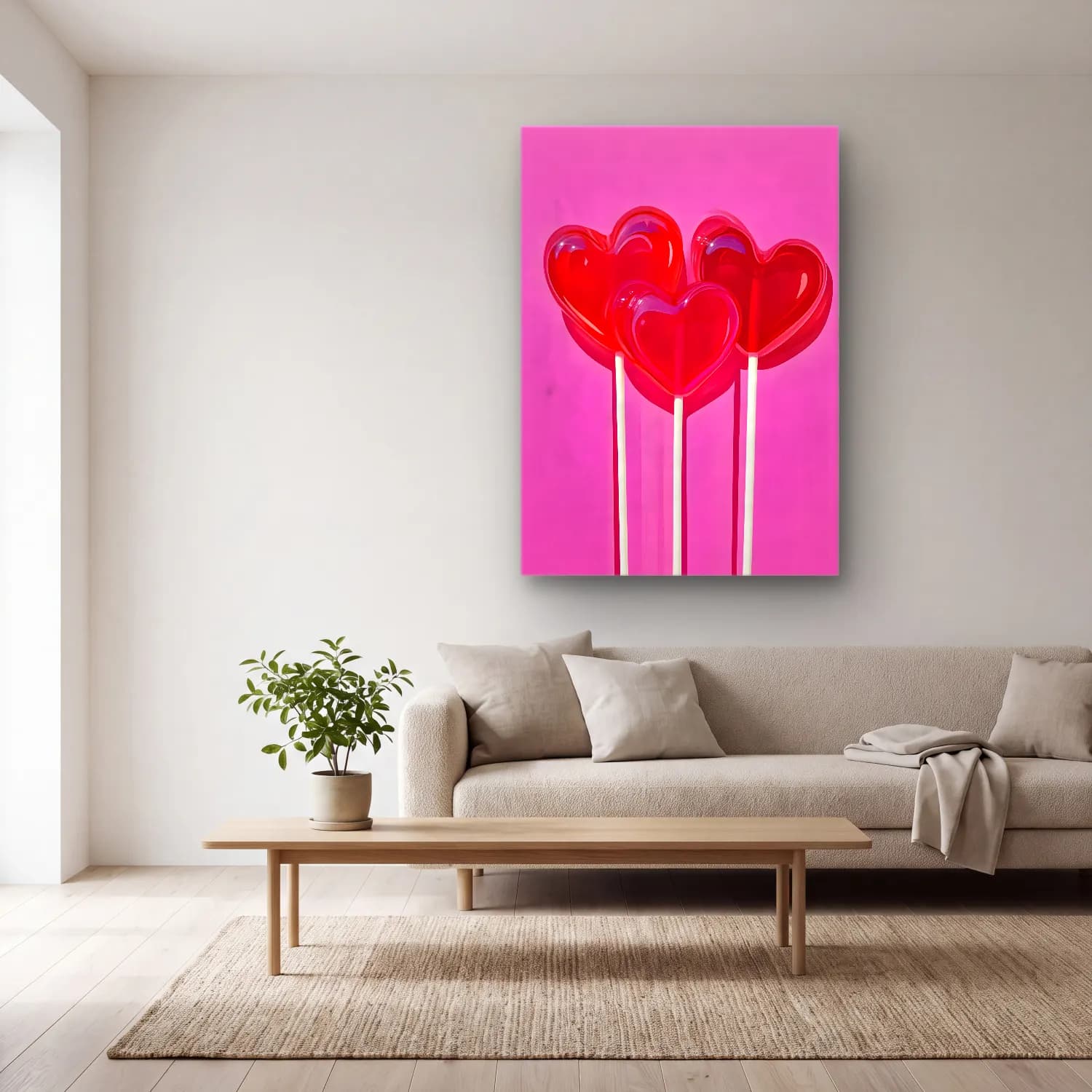 Pop Art Kirazlar – Pembe Tonlar cam tablo — açık renk salonda