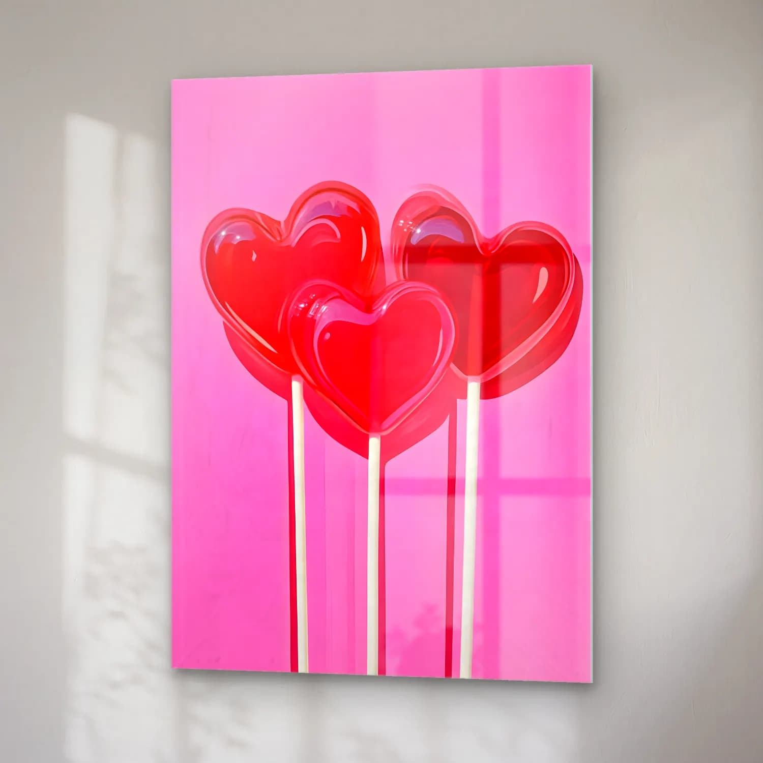 Pop Art Kirazlar – Pembe Tonlar cam tablo — sağ açıdan görünüm