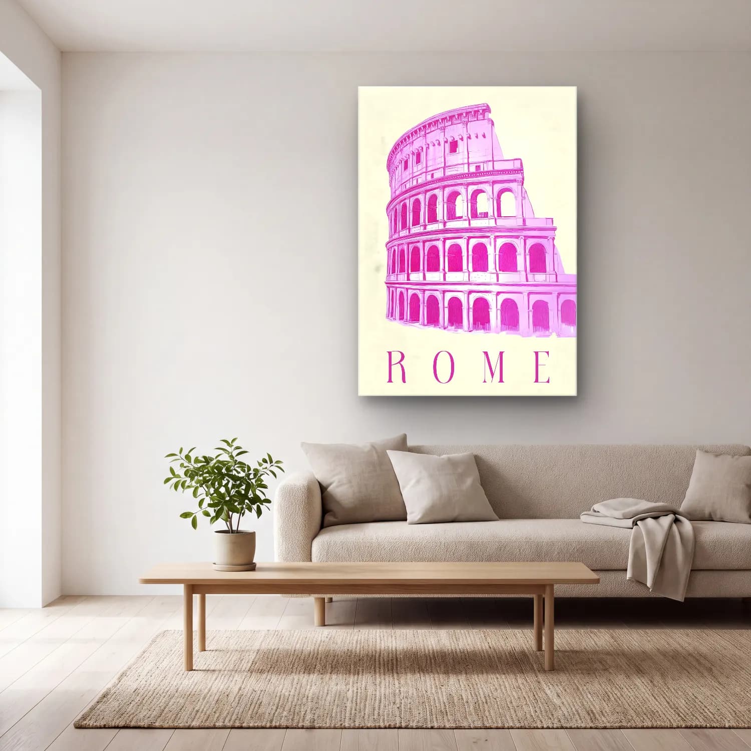 Pastel Roma – Pembe Tonlar cam tablo — açık renk salonda
