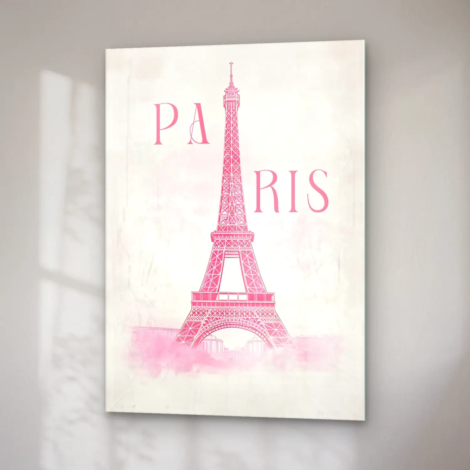 Pastel Paris ve Eyfel Kulesi No. 3 cam tablo — sağ açıdan görünüm