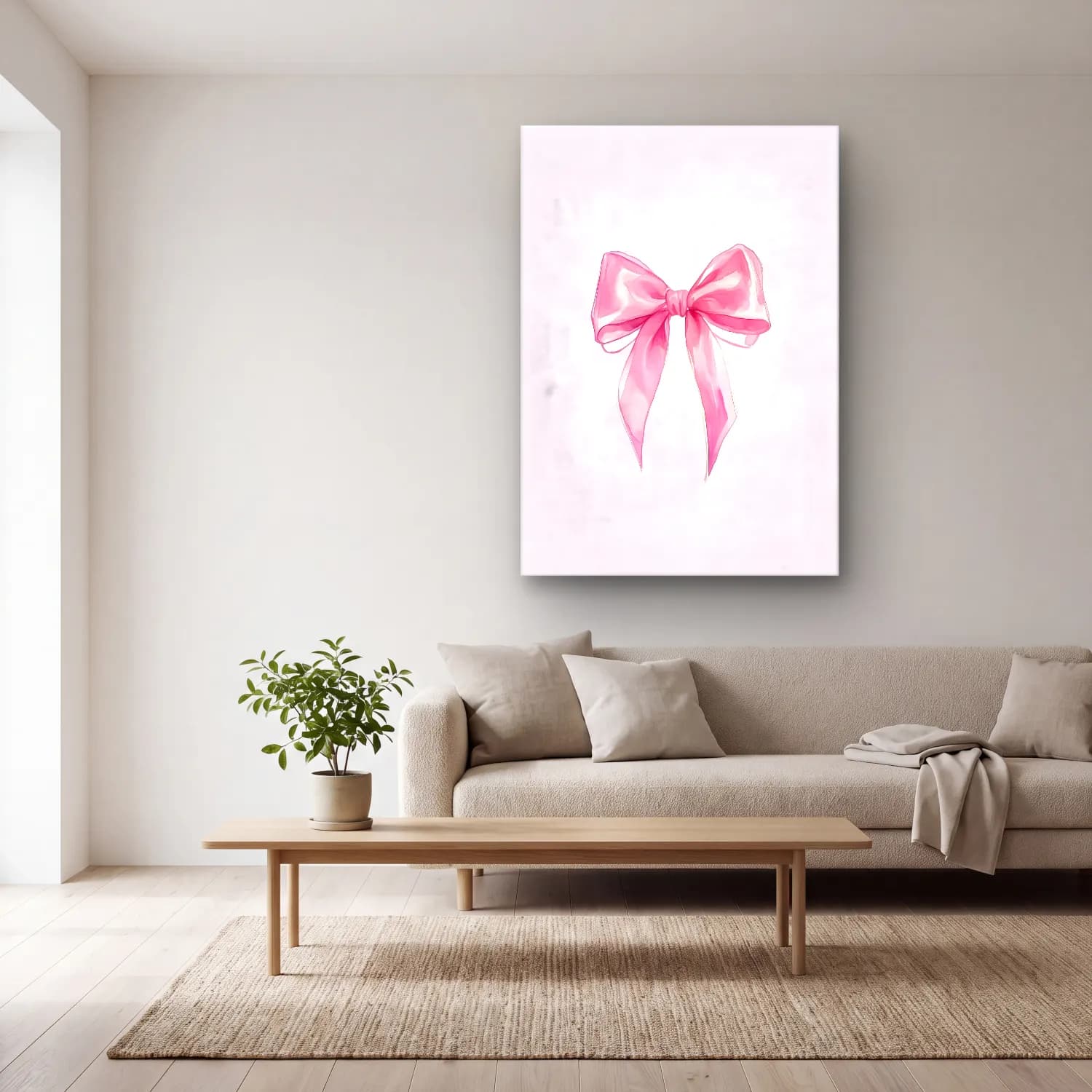 Pastel Fiyonk No. 30 cam tablo — açık renk salonda