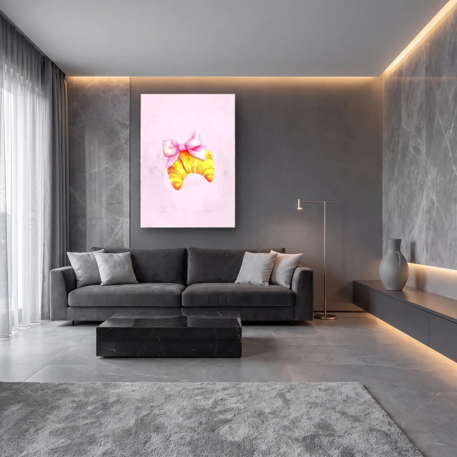 Pastel Fiyonk No. 31 cam tablo — lüks salon duvarında