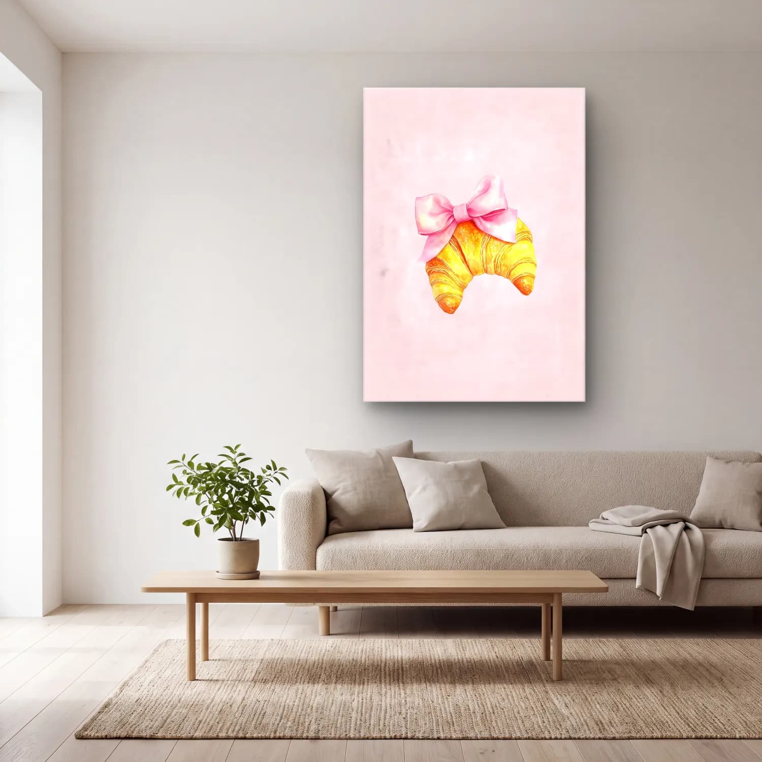 Pastel Fiyonk No. 31 cam tablo — açık renk salonda