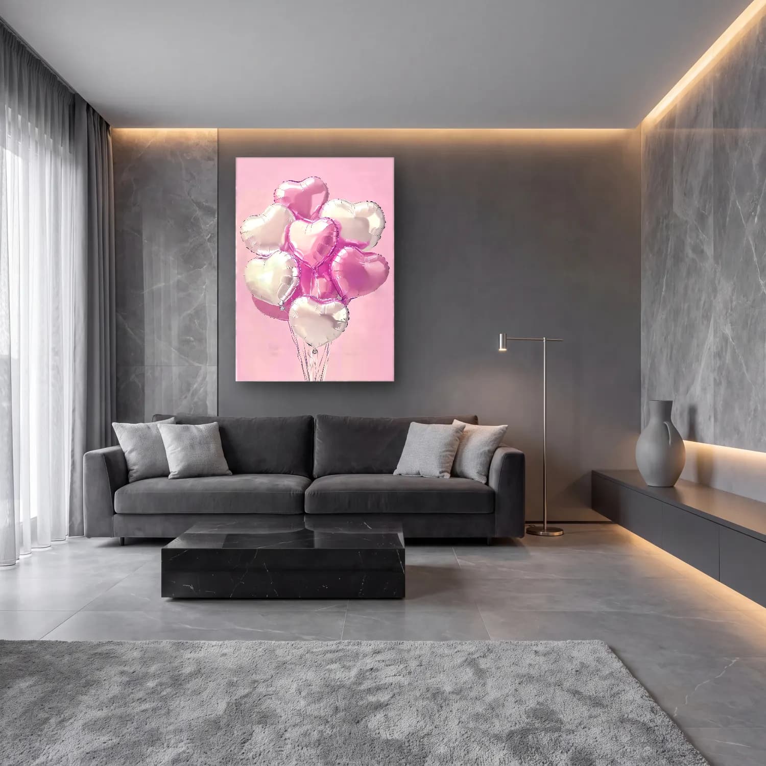 Pastel Sıcak Hava Balonu No. 2 cam tablo — lüks salon duvarında