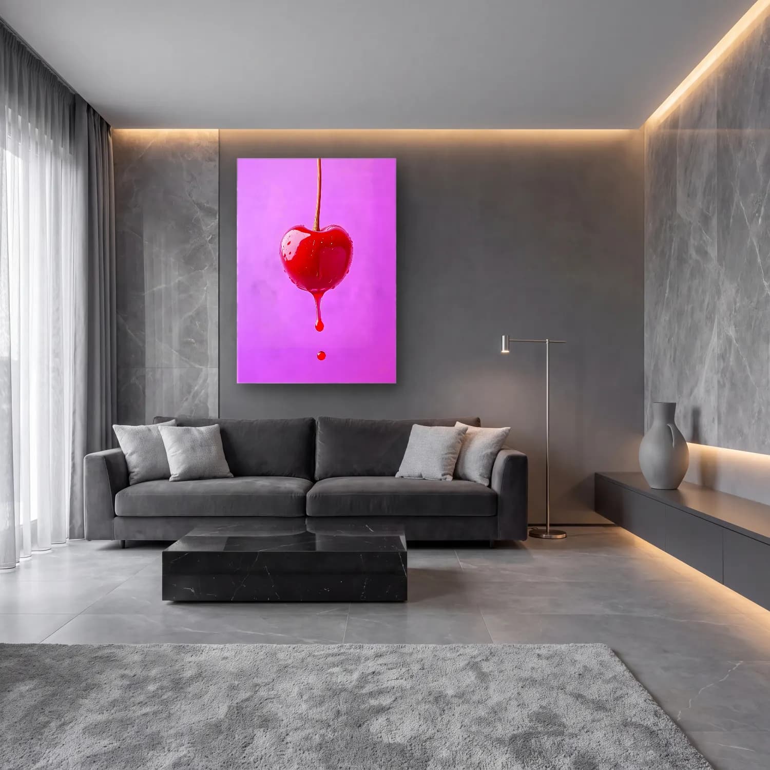 Pop Art Kirazlar No. 3 cam tablo — lüks salon duvarında