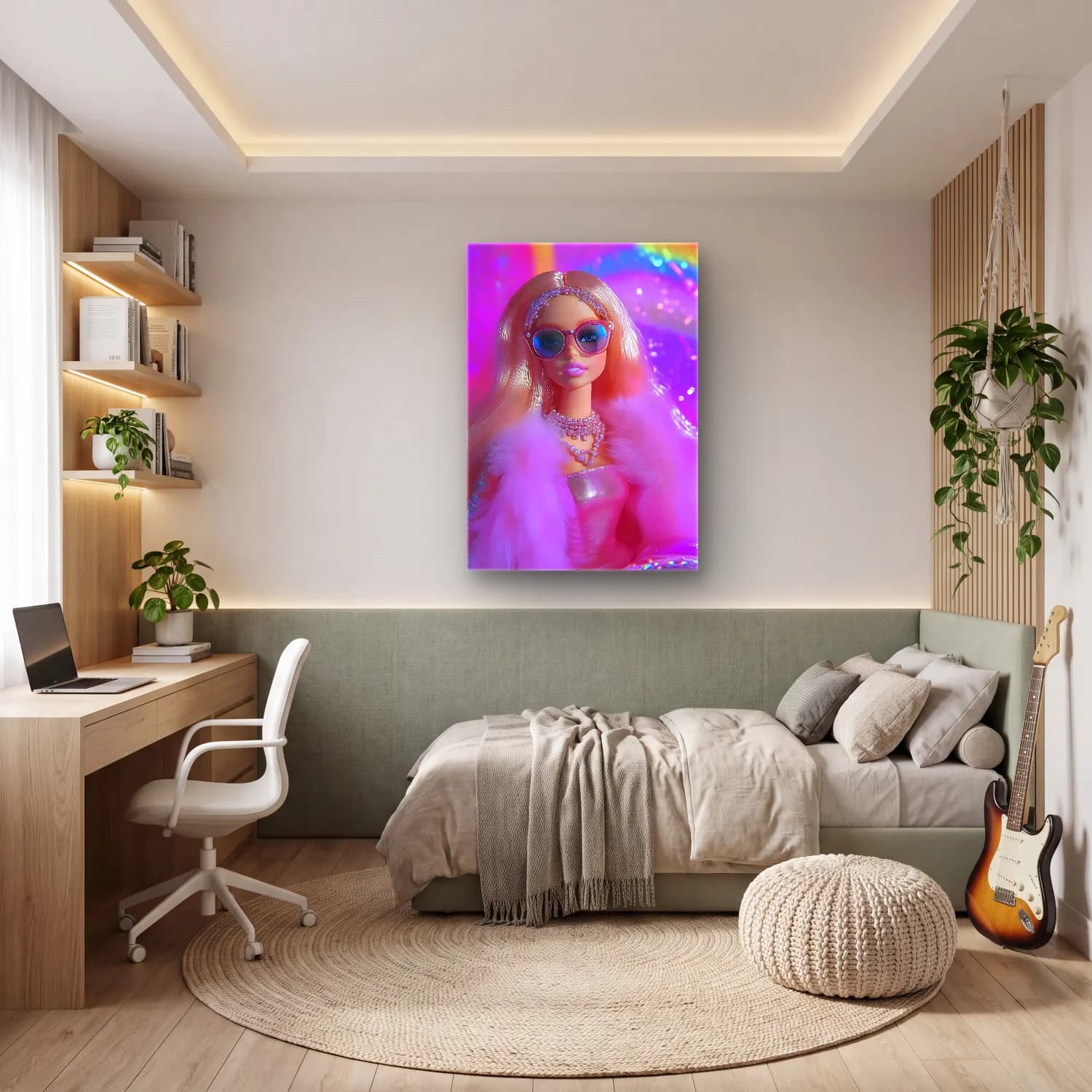 Pastel Moda İllüstrasyonu No. 14 cam tablo — genç odasında