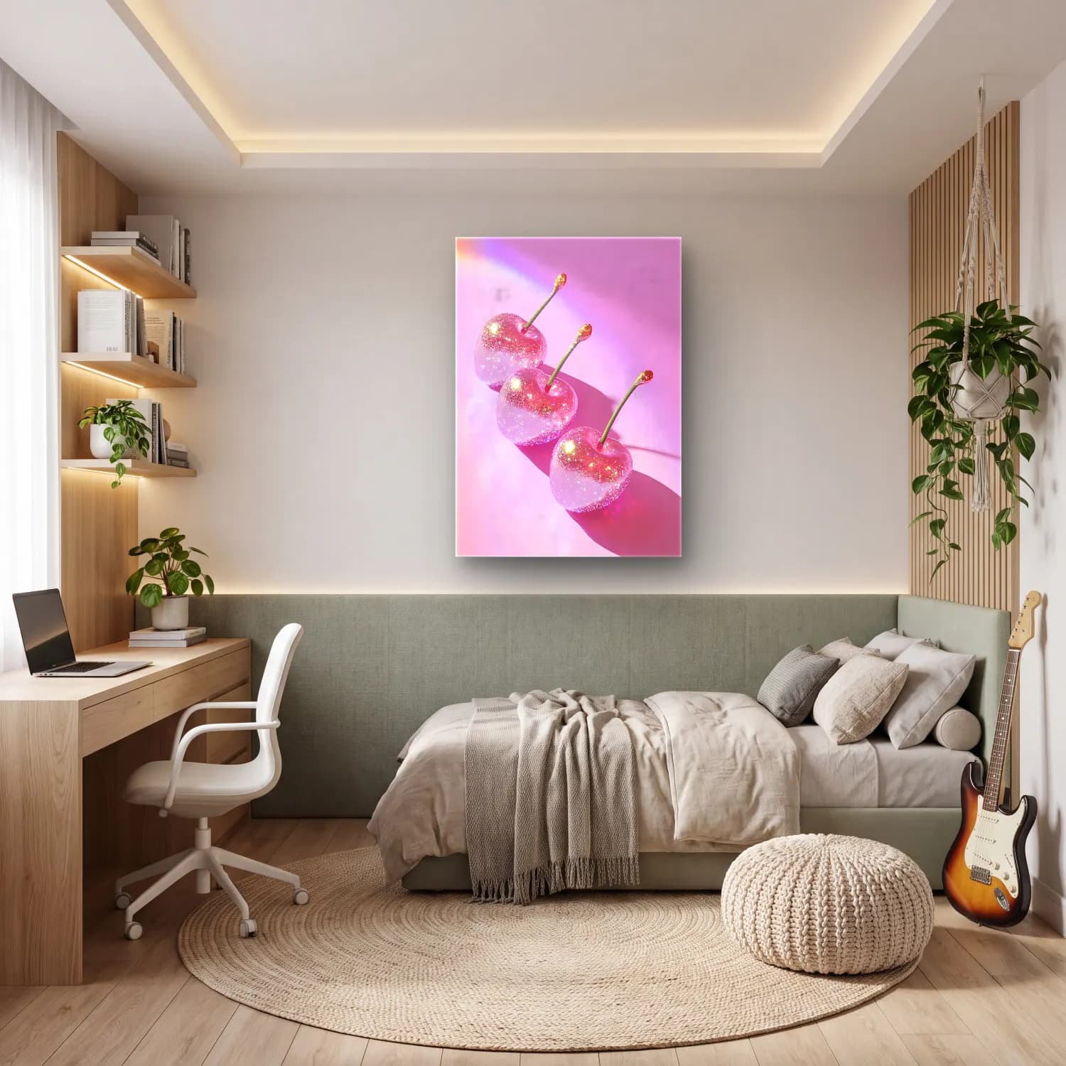 Pastel Kirazlar No. 10 cam tablo — genç odasında