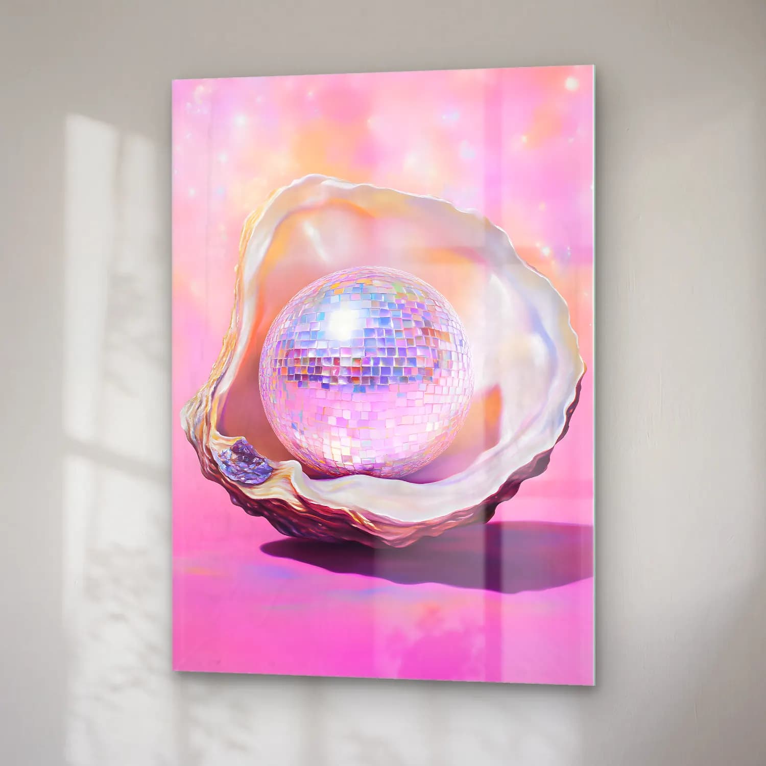 Pastel Deniz Kabukları No. 27 cam tablo — sağ açıdan görünüm