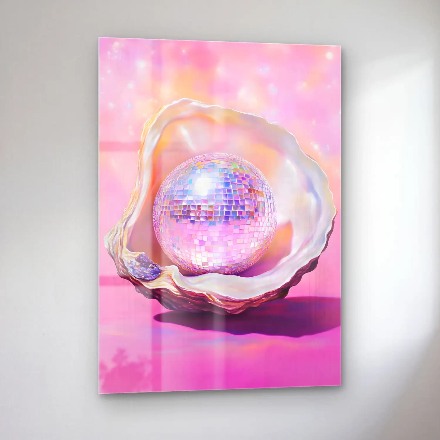 Pastel Deniz Kabukları No. 27 cam tablo — sol açıdan görünüm