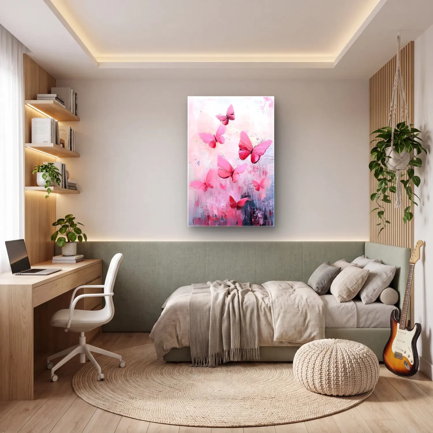 Yağlı Boya Kelebek – Pembe Tonlar cam tablo — genç odasında