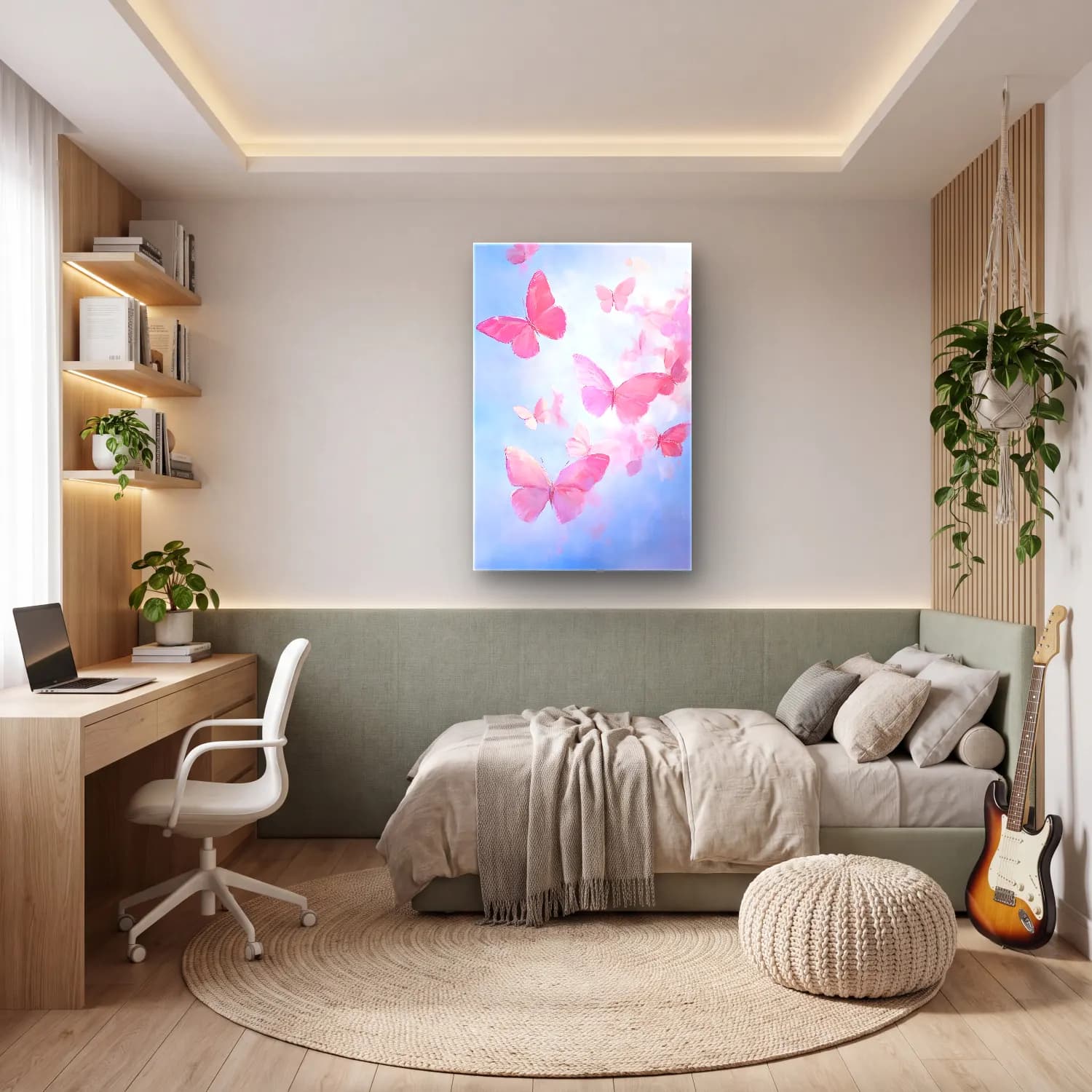 Pastel Kelebek No. 14 cam tablo — genç odasında