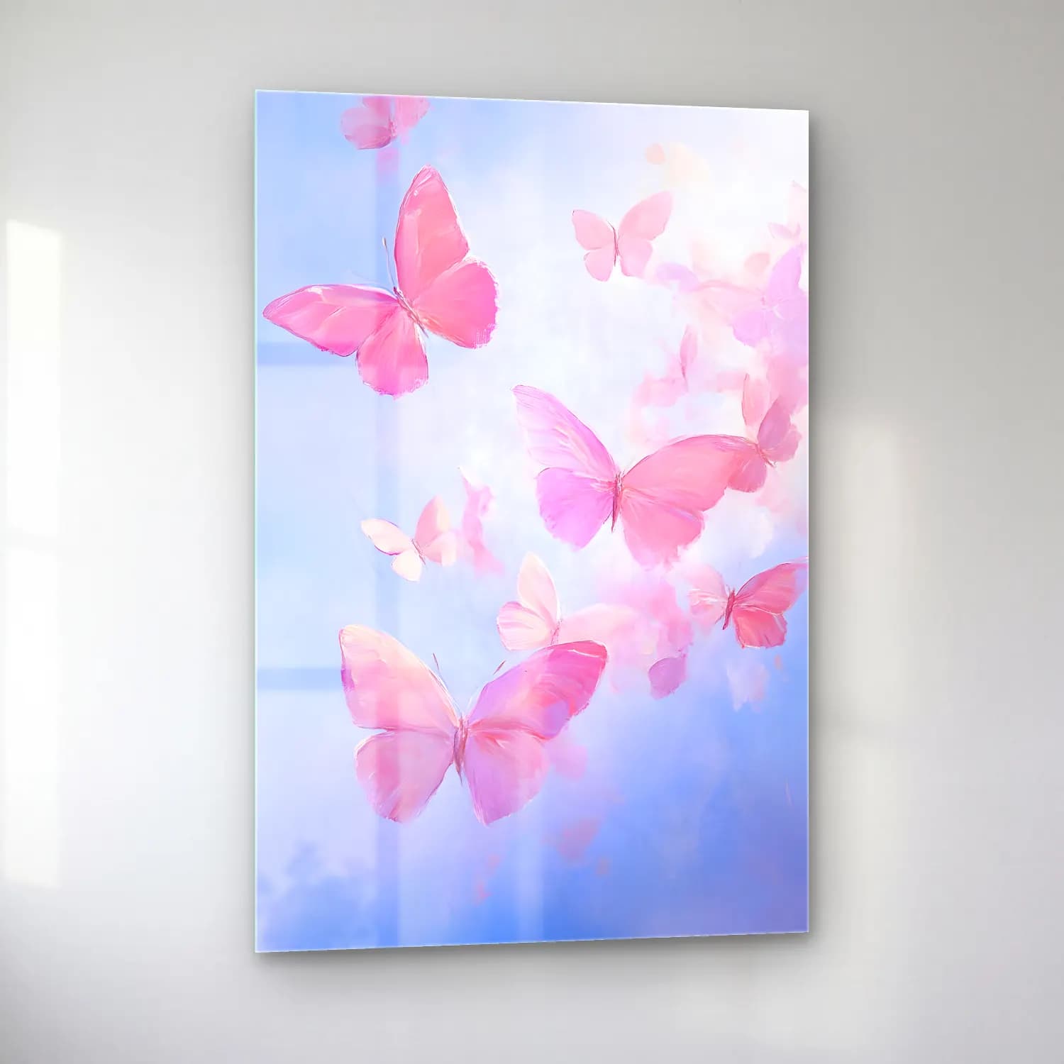 Pastel Kelebek No. 14 cam tablo — sol açıdan görünüm