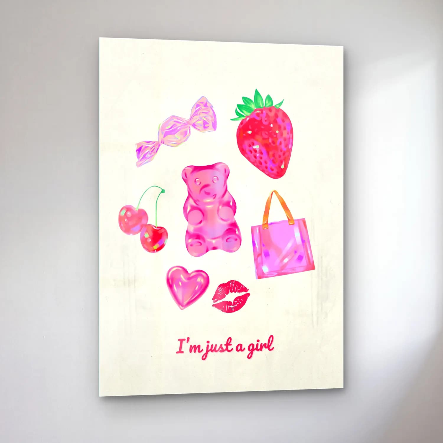 Pastel Çilekler No. 12 cam tablo — sol açıdan görünüm