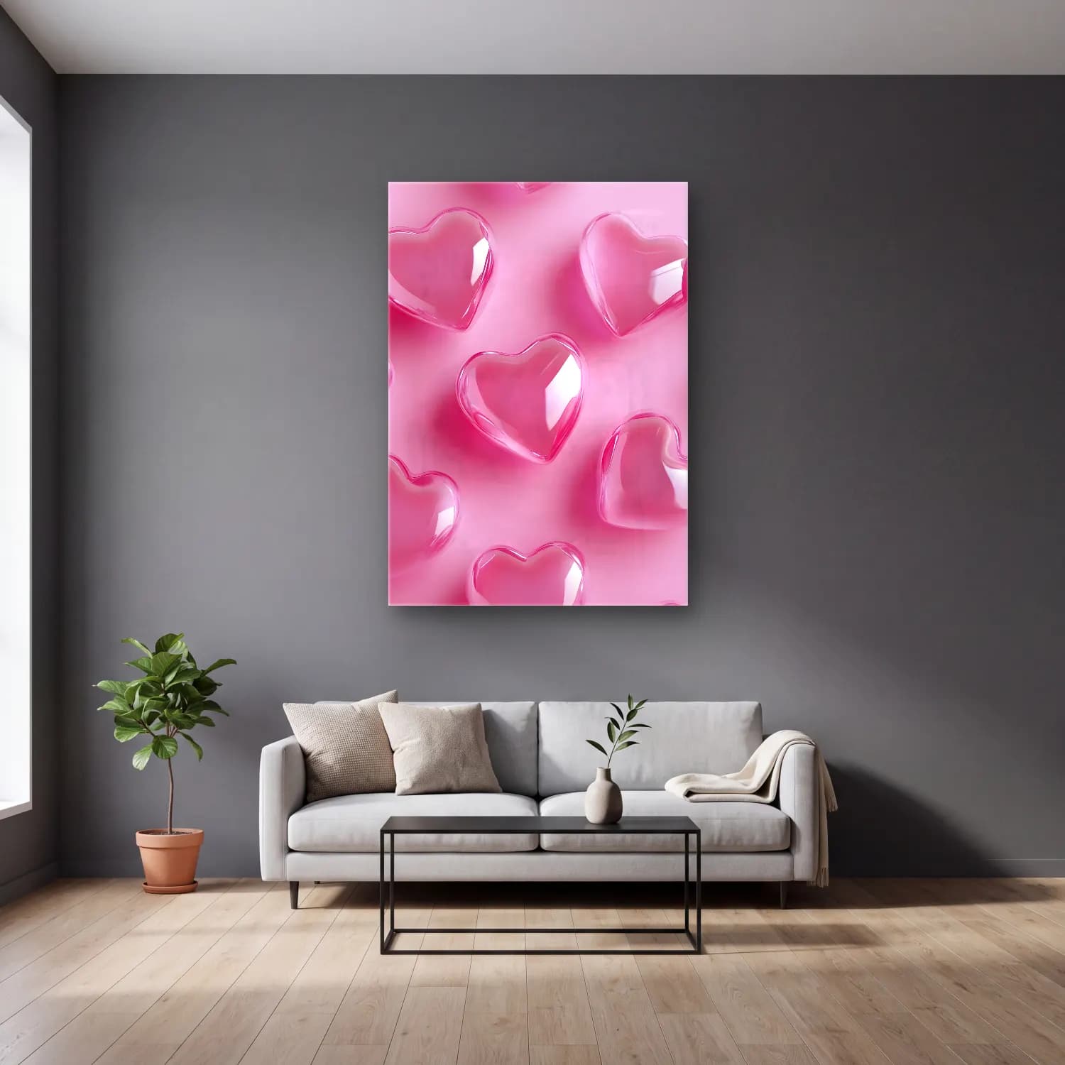 Pastel Dama Deseni No. 10 cam tablo — gri duvarlı salonda