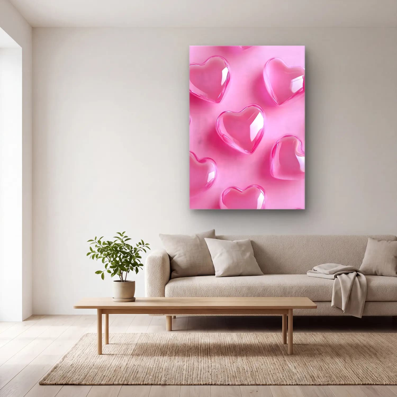 Pastel Dama Deseni No. 10 cam tablo — açık renk salonda