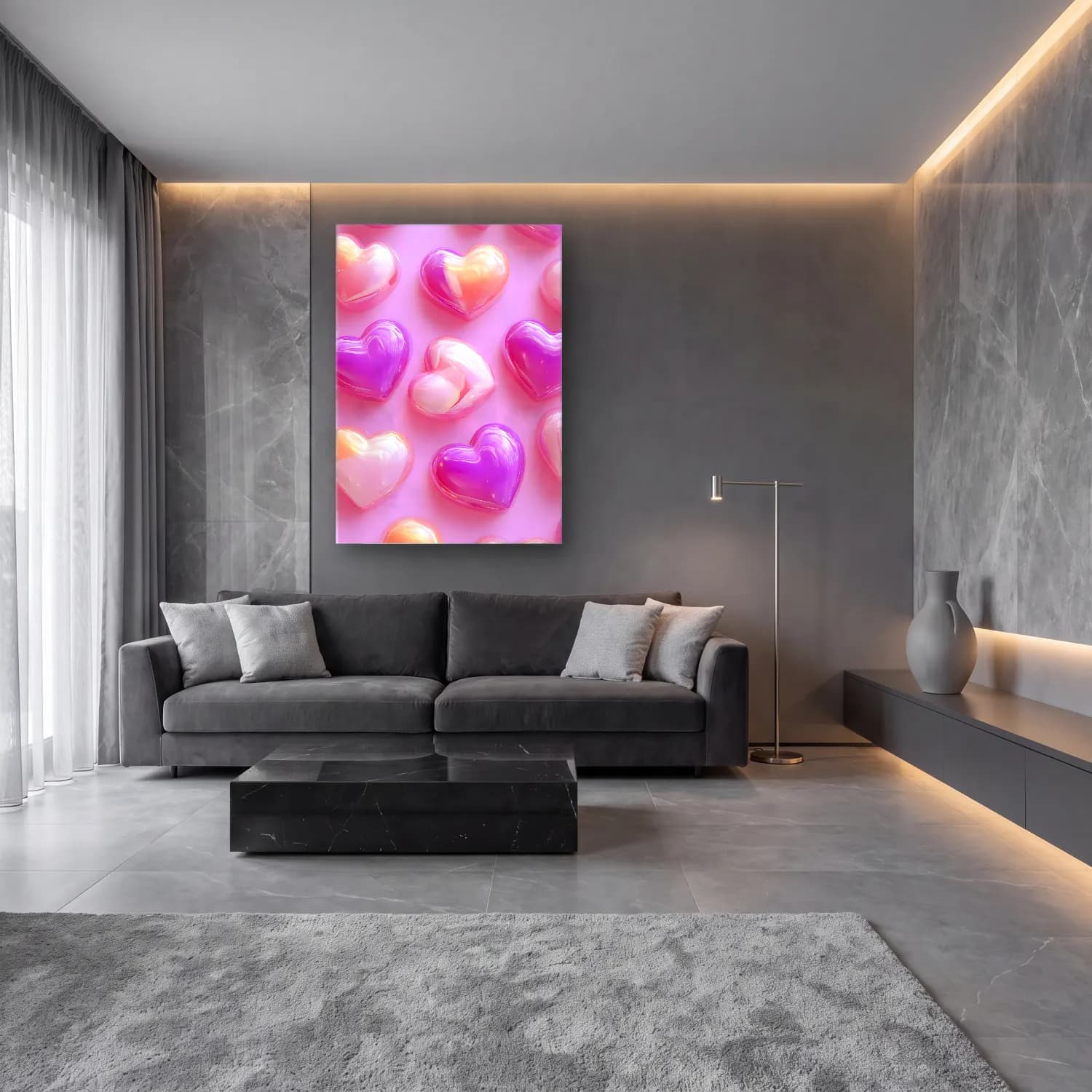 Pastel Mumlar No. 5 cam tablo — lüks salon duvarında