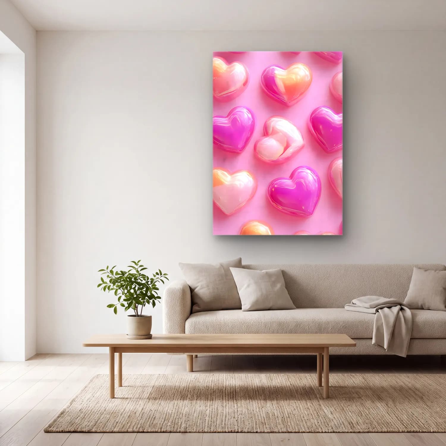 Pastel Mumlar No. 5 cam tablo — açık renk salonda