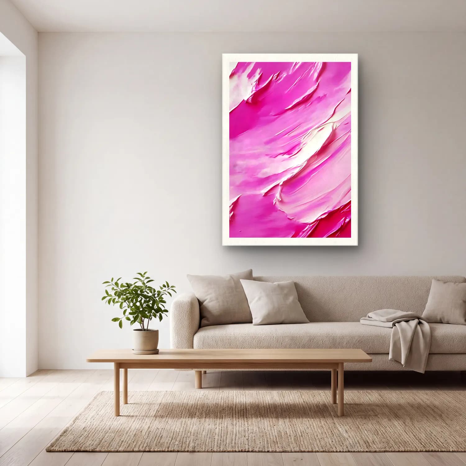 Pastel Soyut Fırça Darbeleri – Pembe Tonlar cam tablo — açık renk salonda