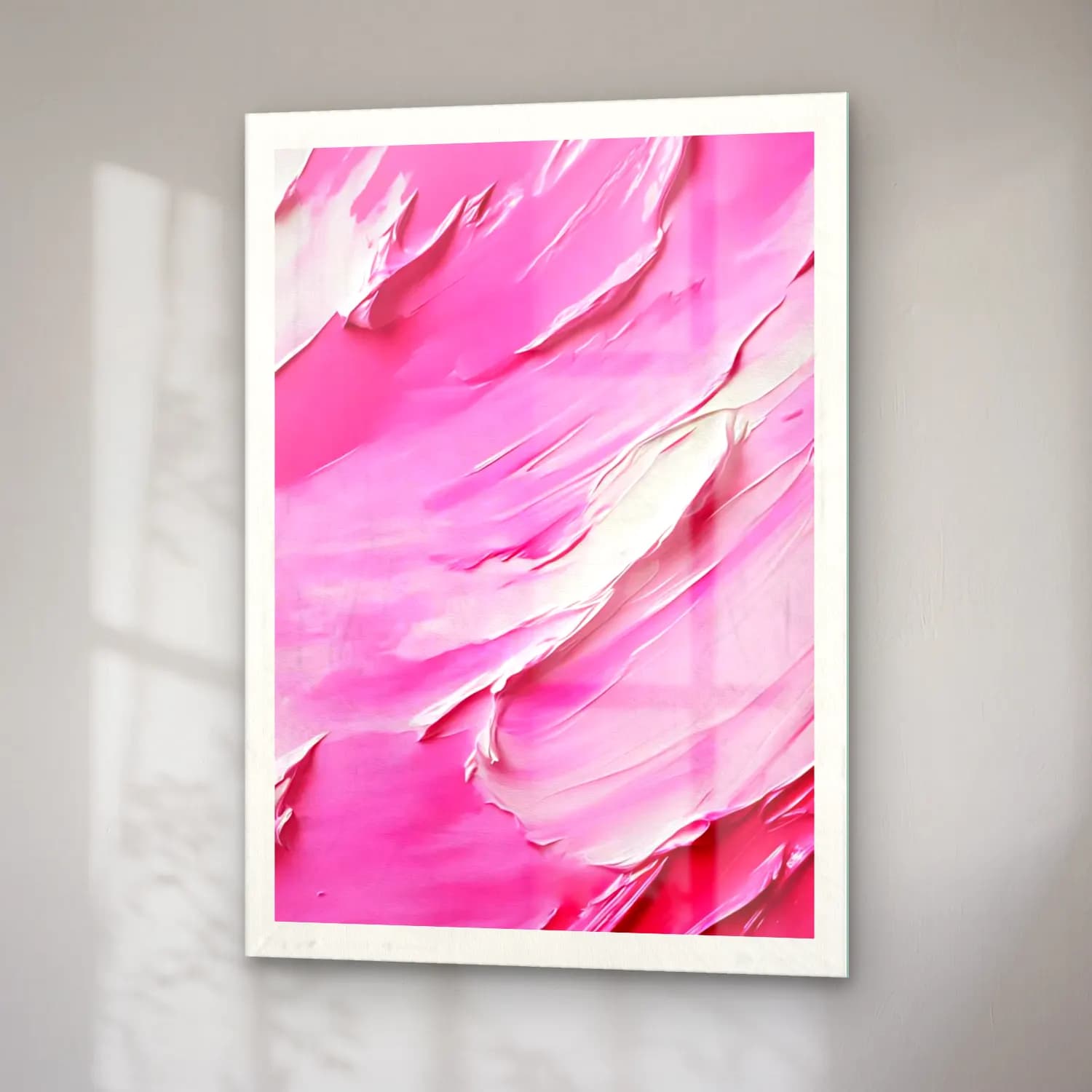 Pastel Soyut Fırça Darbeleri – Pembe Tonlar cam tablo — sağ açıdan görünüm