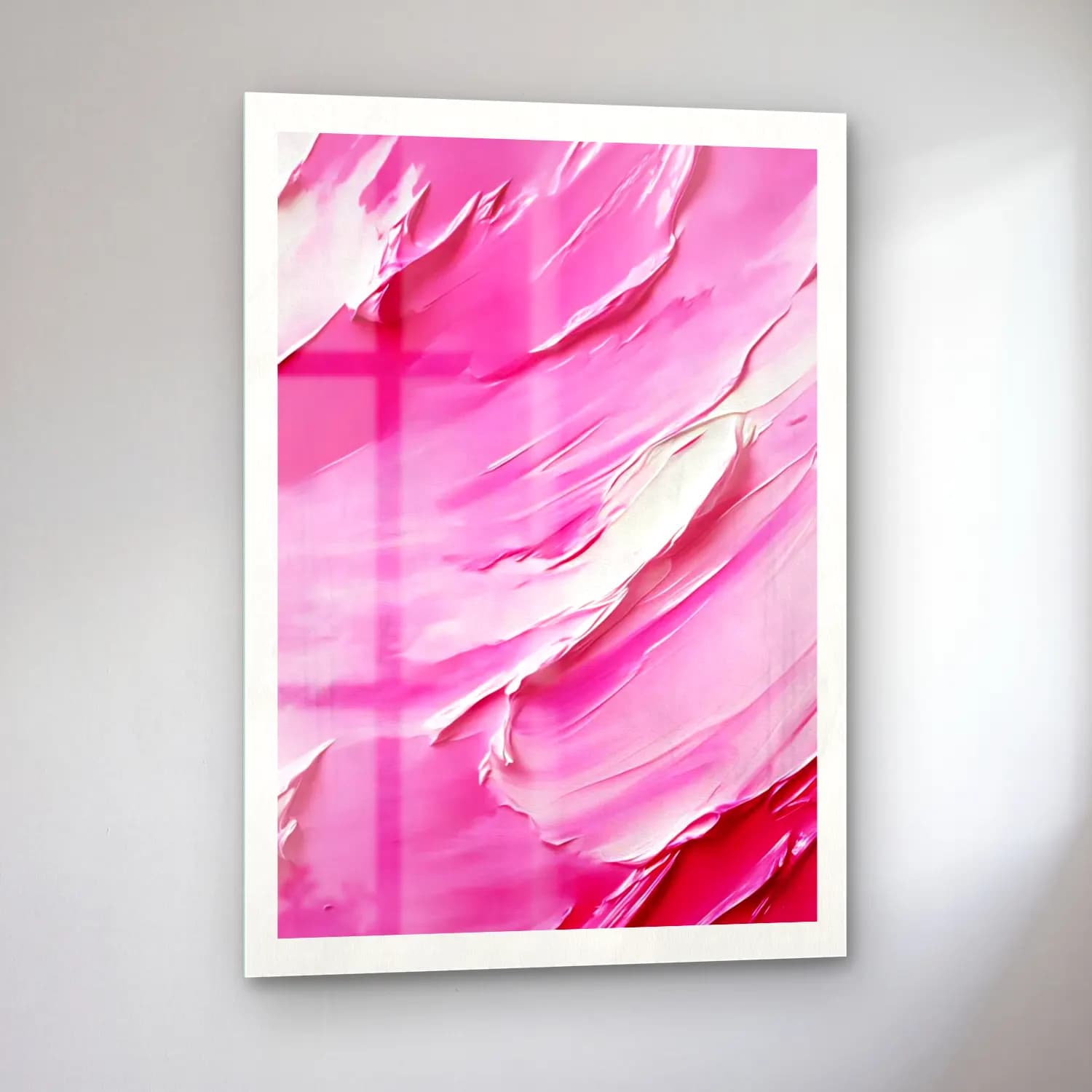 Pastel Soyut Fırça Darbeleri – Pembe Tonlar cam tablo — sol açıdan görünüm
