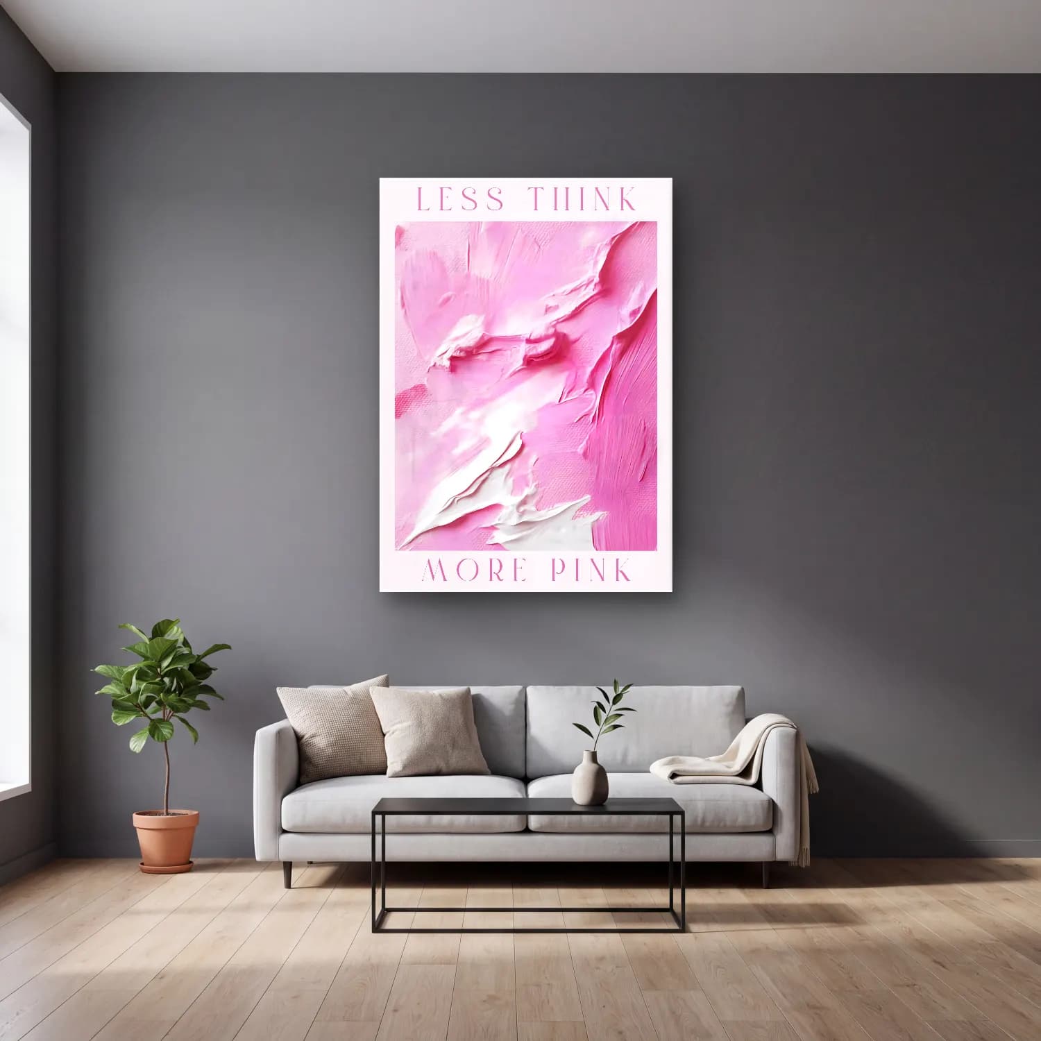 Pastel Renk Alanları No. 52 cam tablo — gri duvarlı salonda