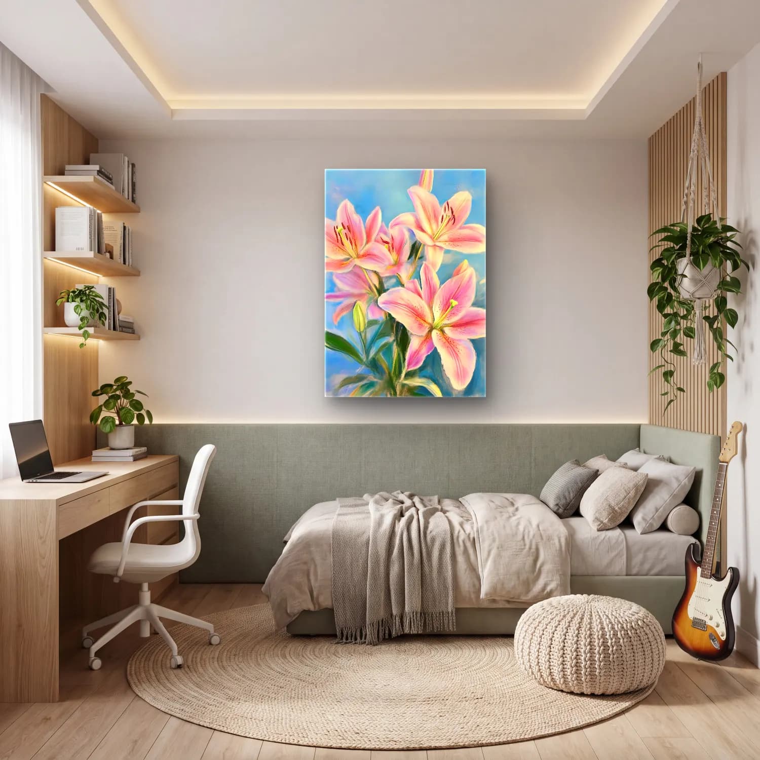 Pastel Zambaklar No. 4 cam tablo — genç odasında