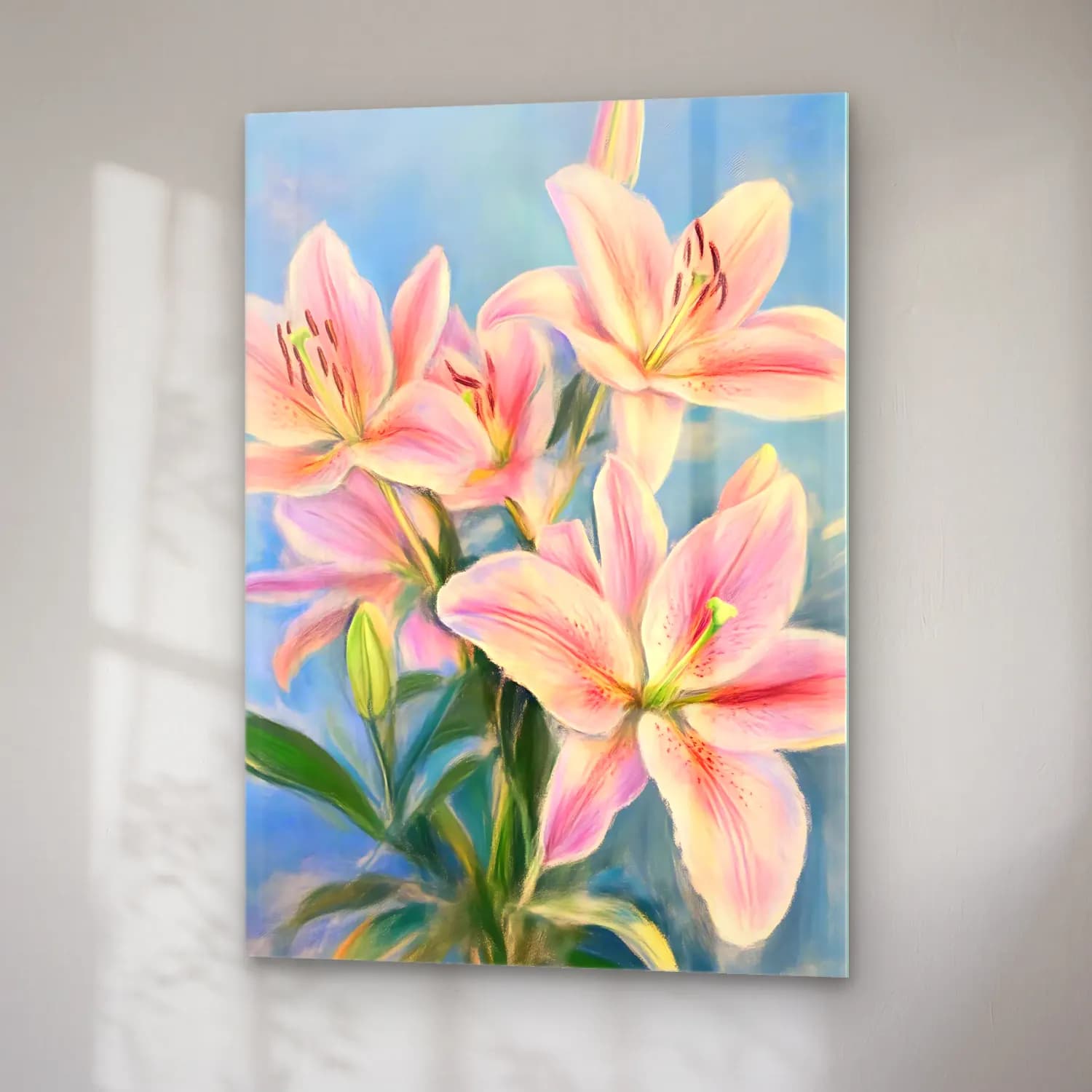 Pastel Zambaklar No. 4 cam tablo — sağ açıdan görünüm