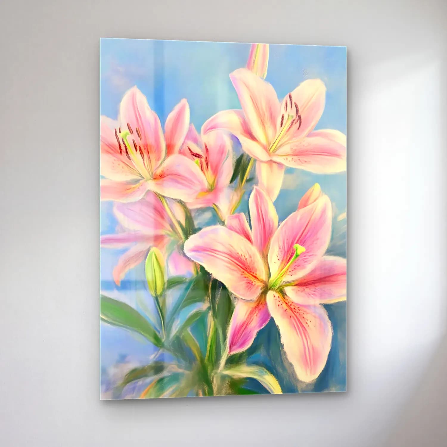 Pastel Zambaklar No. 4 cam tablo — sol açıdan görünüm
