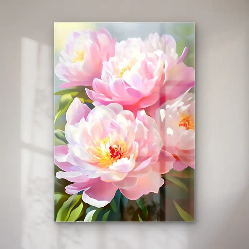 Pastel Pembe Şakayıklar No. 8 cam tablo — Pastel Pembe Şakayıklar No. 8 — pastel pembe şakayıklar