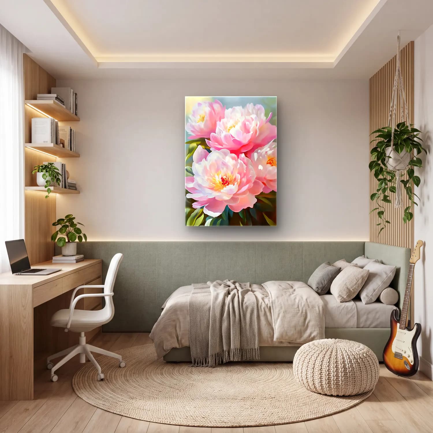 Pastel Pembe Şakayıklar No. 8 cam tablo — genç odasında
