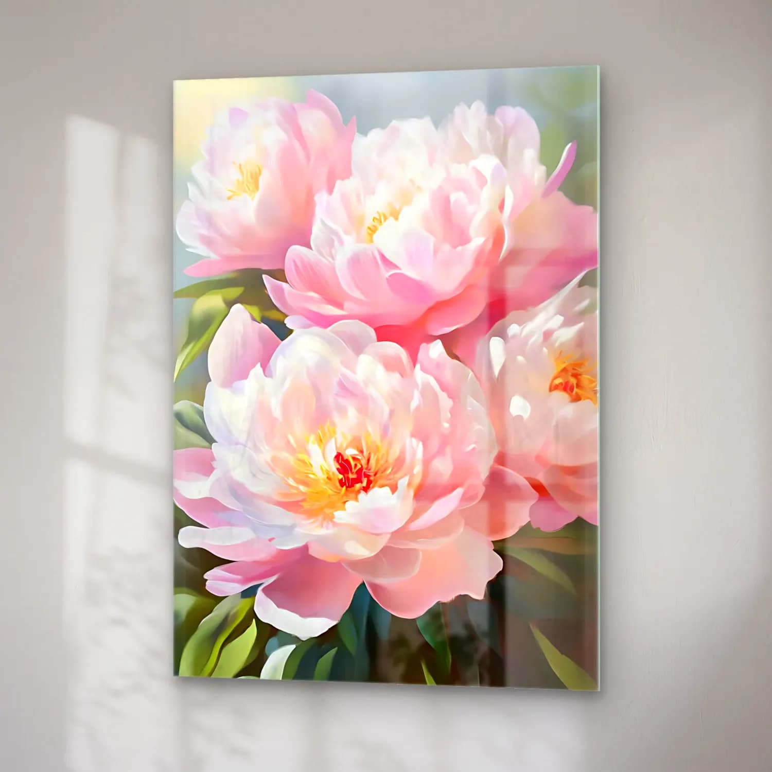 Pastel Pembe Şakayıklar No. 8 cam tablo — sağ açıdan görünüm