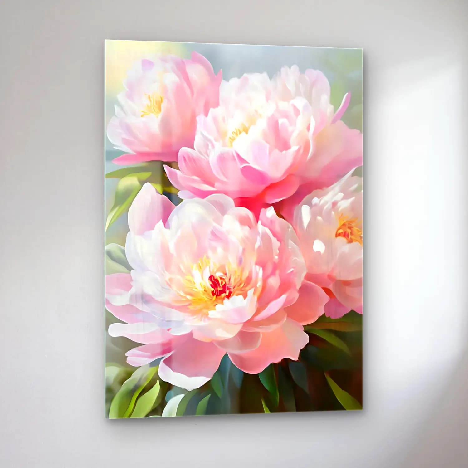 Pastel Pembe Şakayıklar No. 8 cam tablo — sol açıdan görünüm