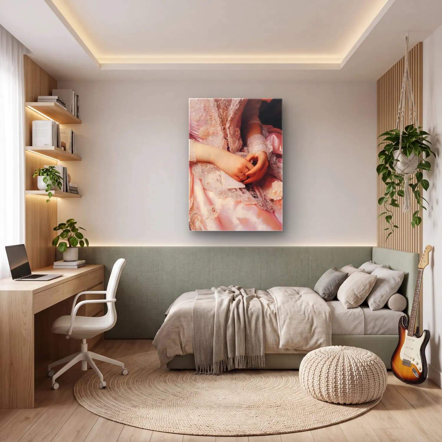 Pastel Eller No. 3 cam tablo — genç odasında