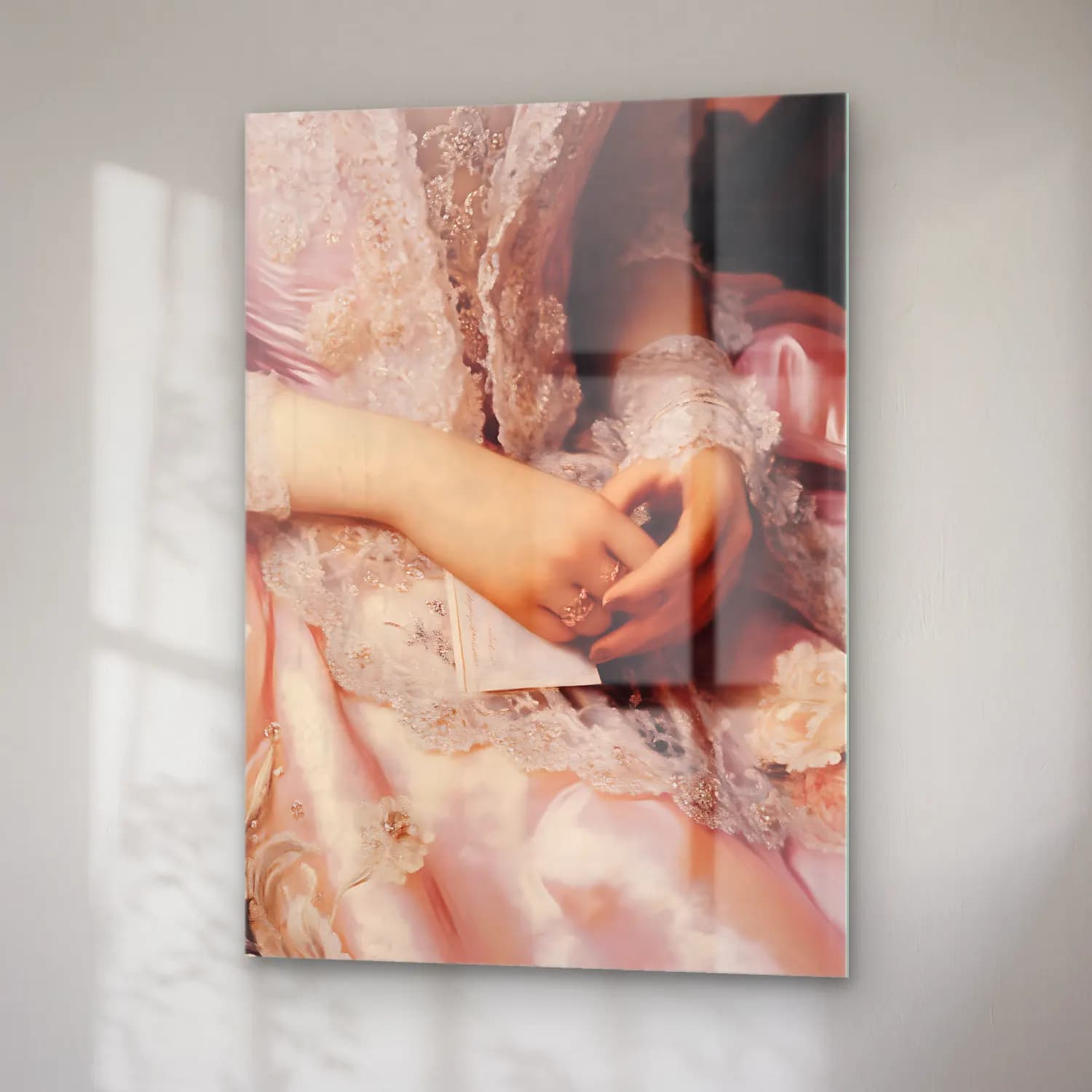 Pastel Eller No. 3 cam tablo — sağ açıdan görünüm