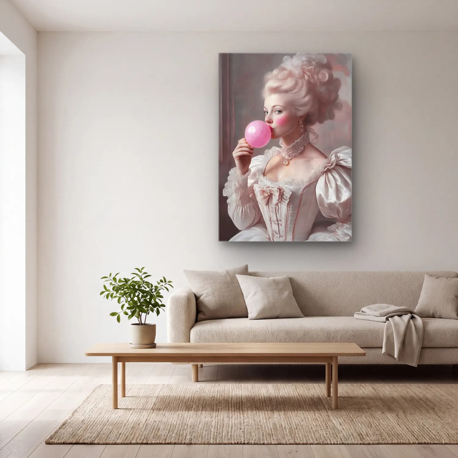 Pastel Kız Çocuğu Portresi No. 4 cam tablo — açık renk salonda