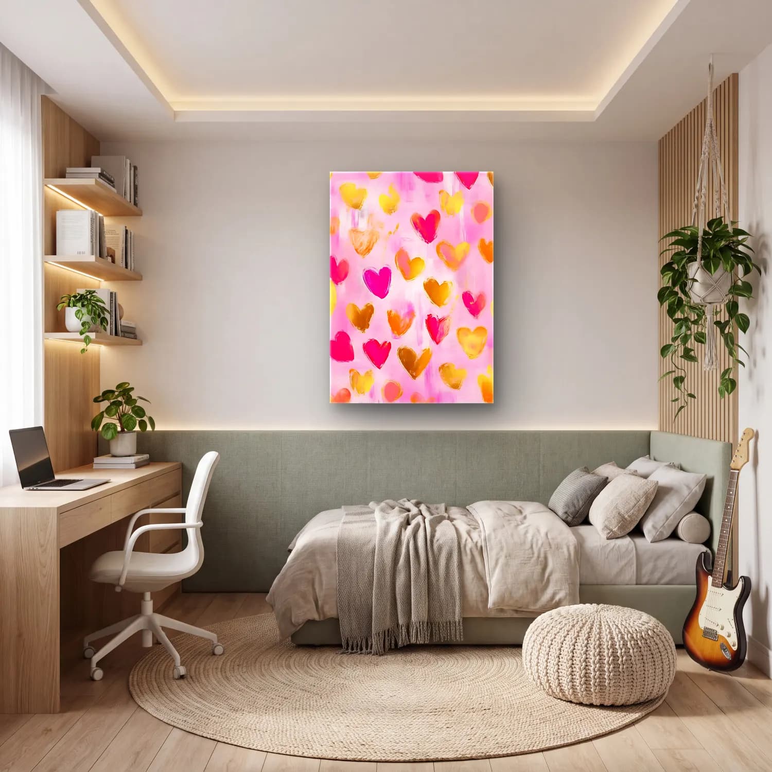 Pastel Altın Doku – Pembe Tonlar cam tablo — genç odasında
