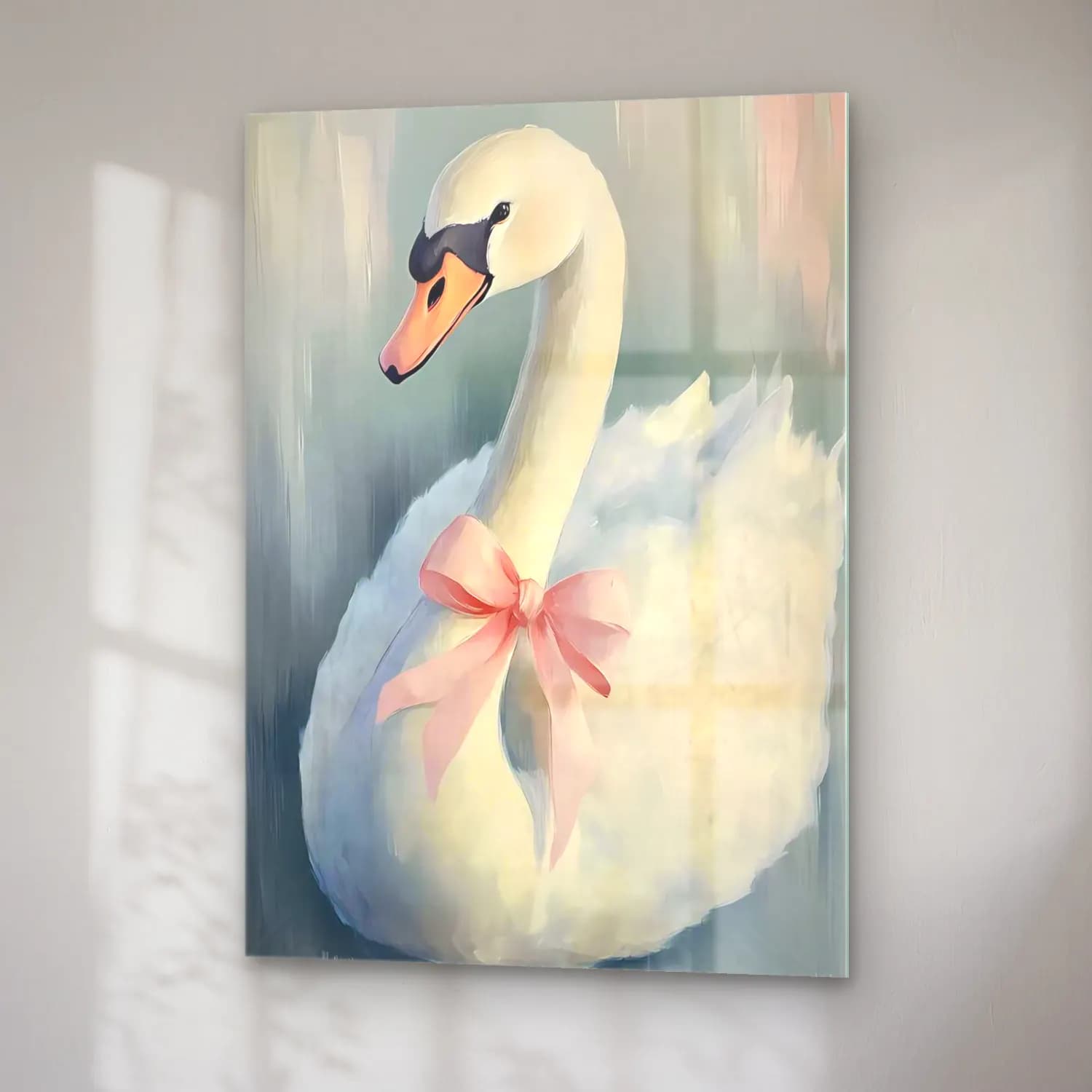Pastel Kuğu No. 5 cam tablo — sağ açıdan görünüm