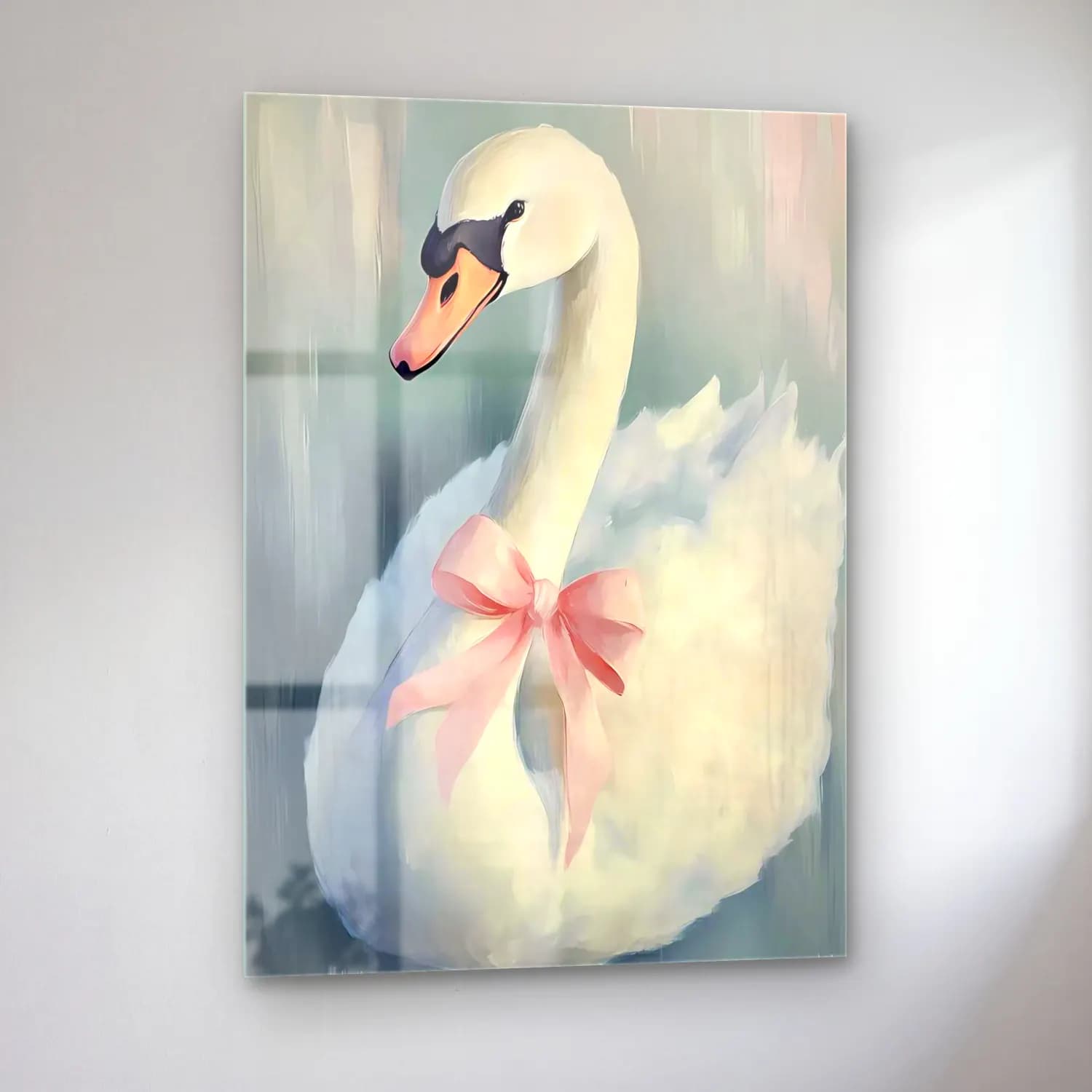 Pastel Kuğu No. 5 cam tablo — sol açıdan görünüm