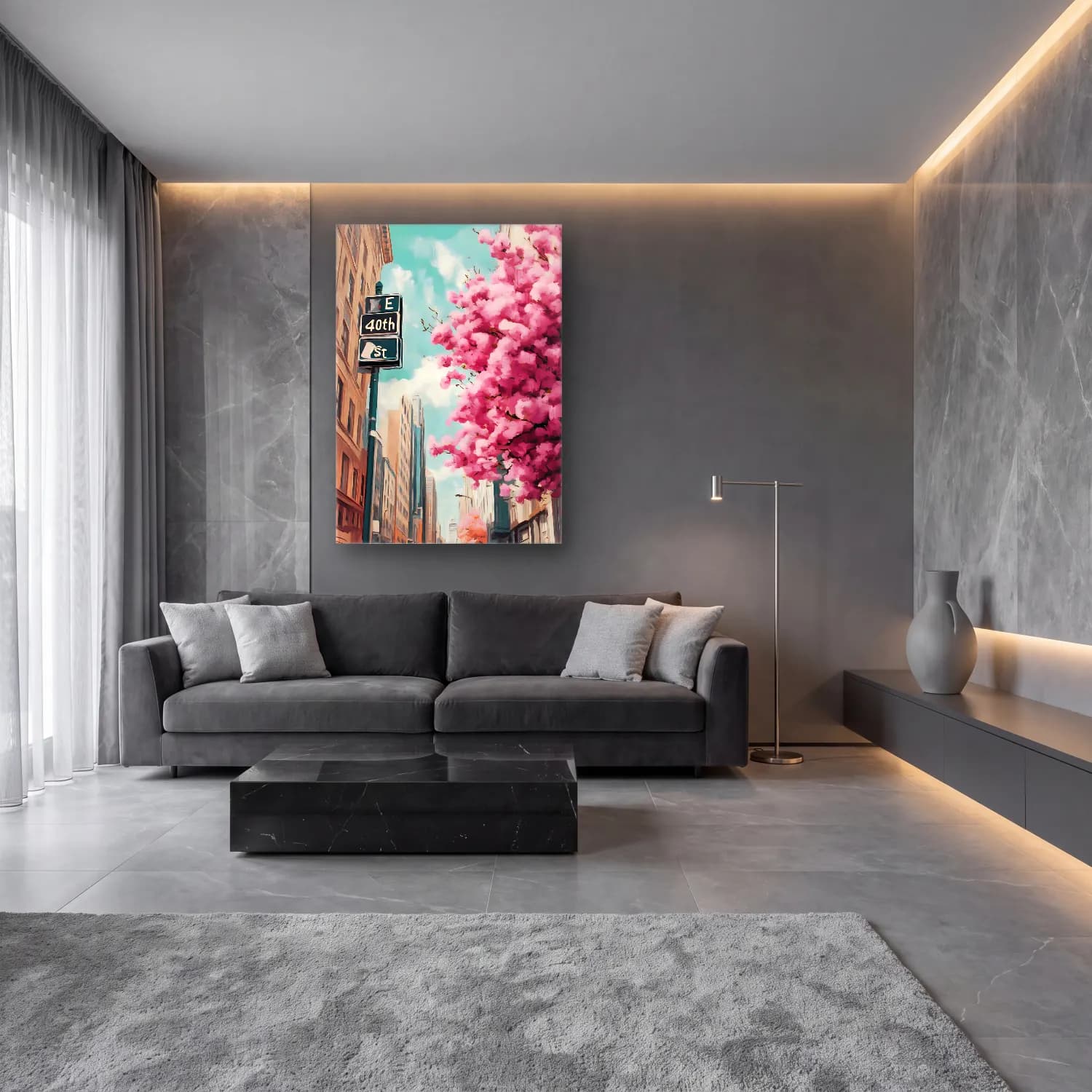 Pastel Kiraz Çiçekleri No. 15 cam tablo — lüks salon duvarında