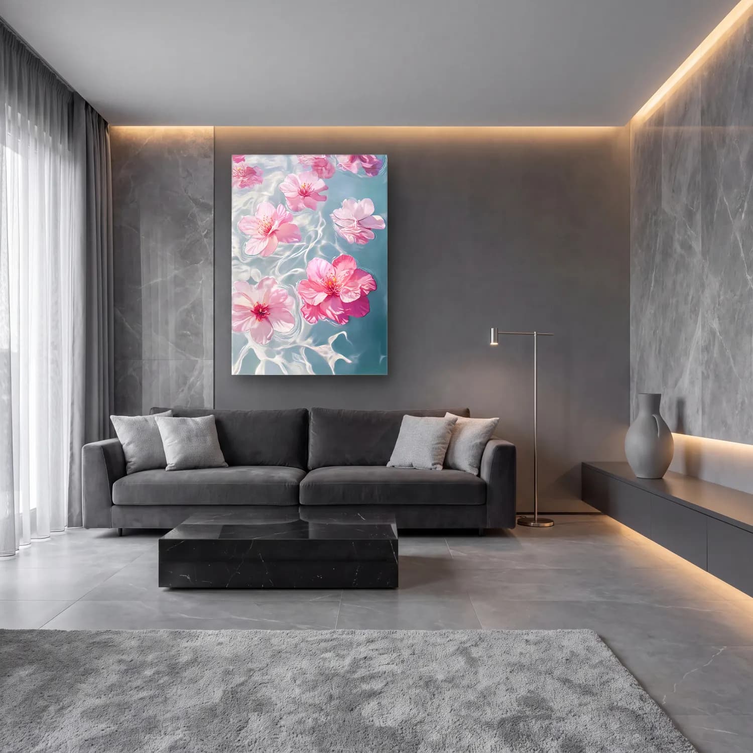 Pastel Lotus Çiçekleri No. 6 cam tablo — lüks salon duvarında