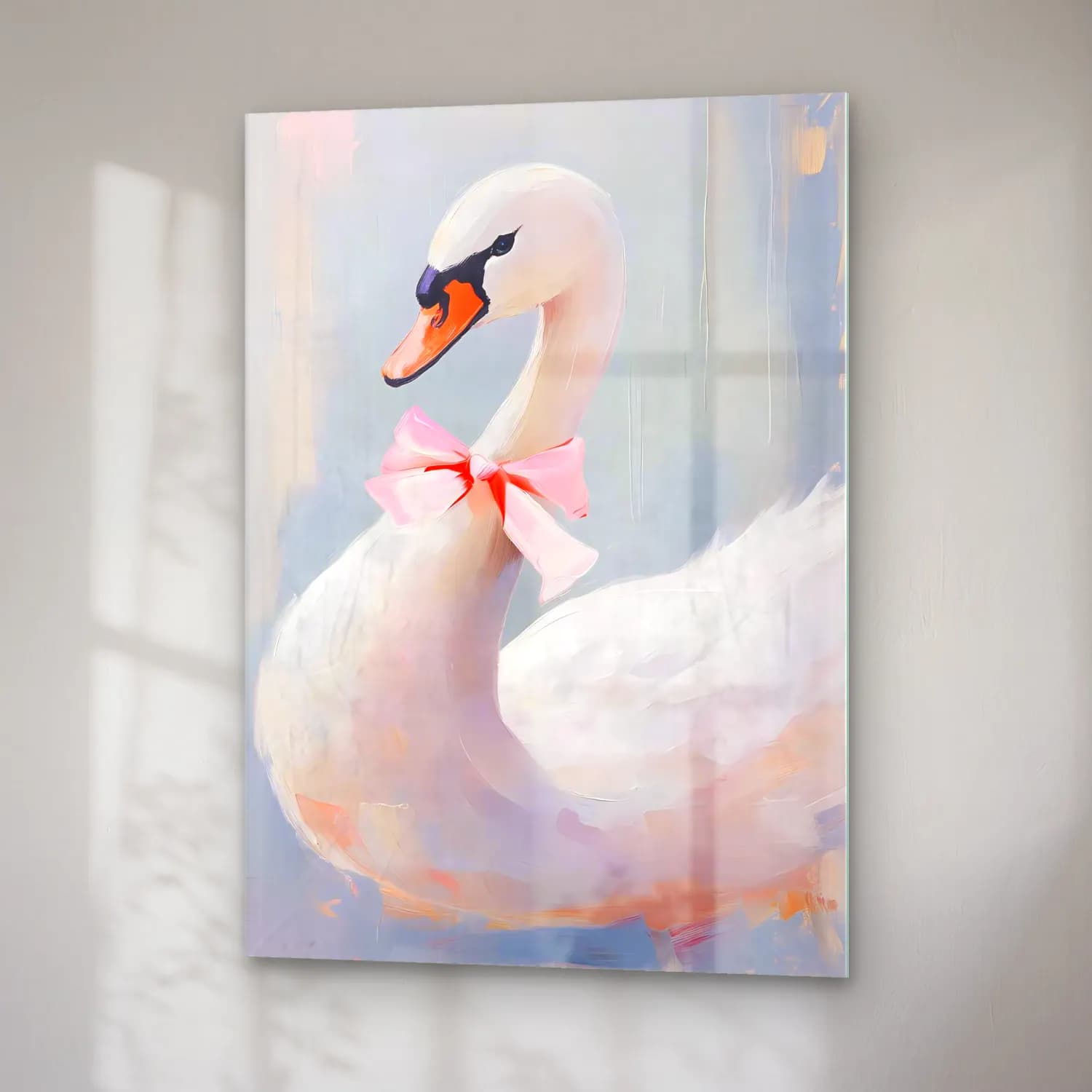 Pastel Kuğu No. 6 cam tablo — sağ açıdan görünüm
