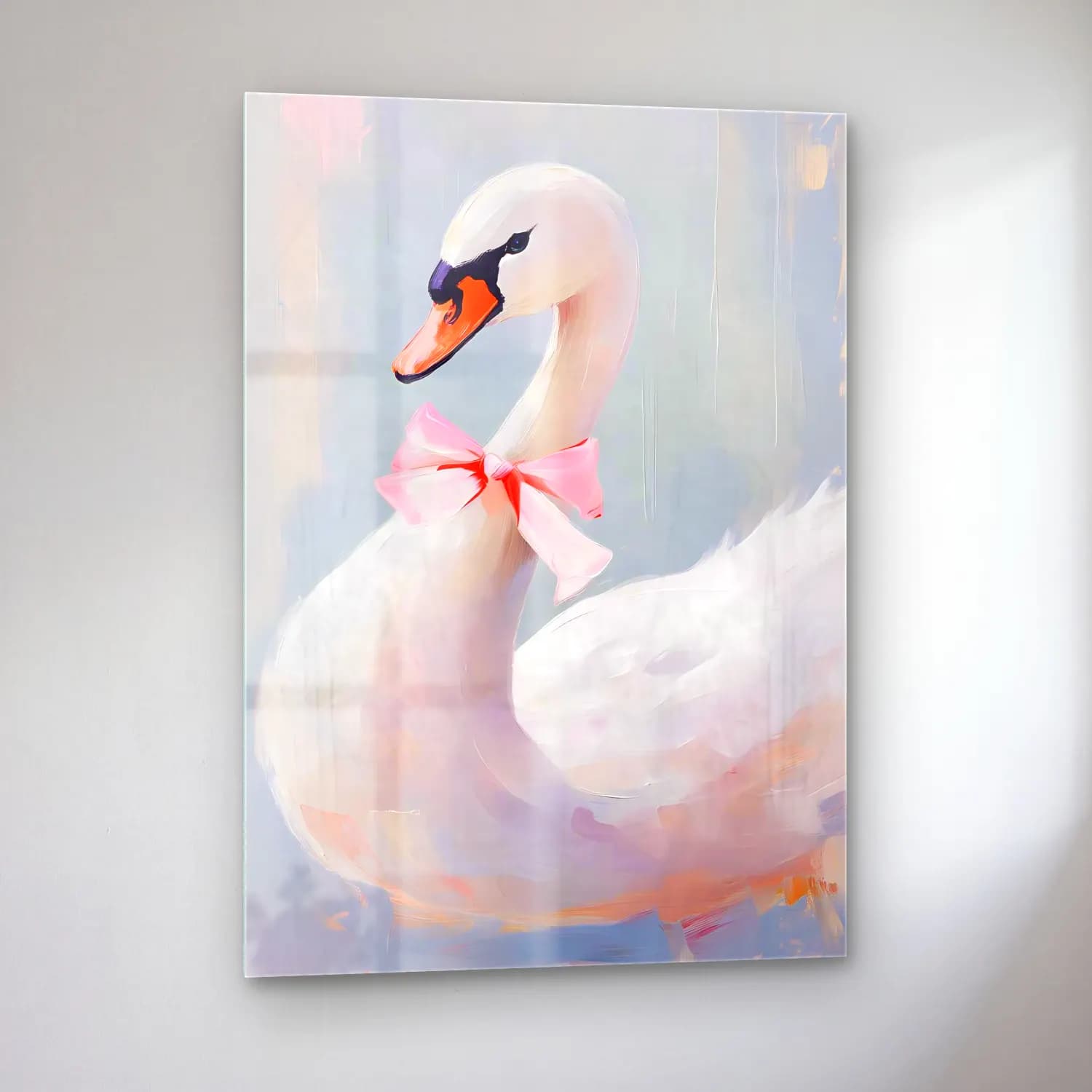 Pastel Kuğu No. 6 cam tablo — sol açıdan görünüm