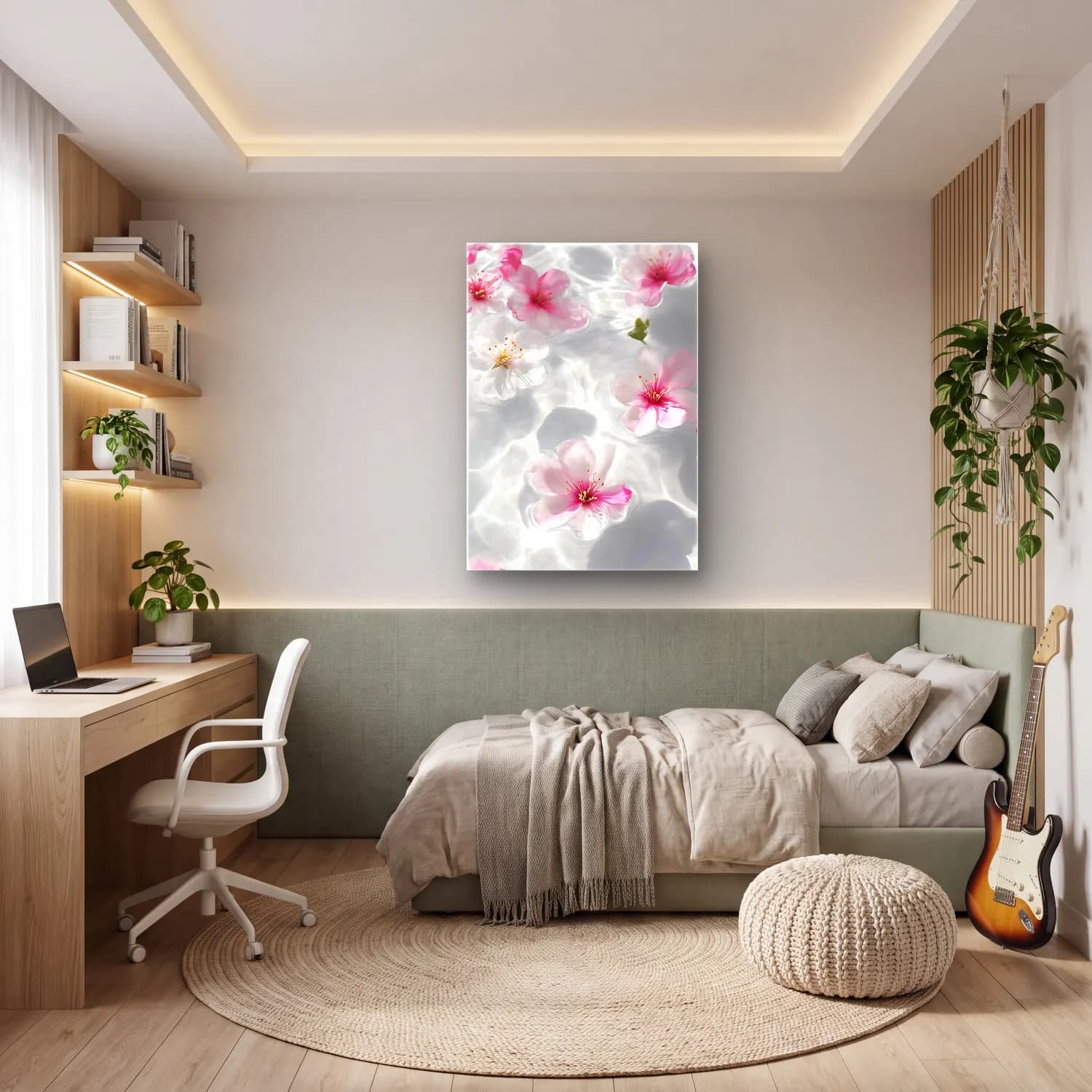 Pastel Kiraz Çiçekleri No. 16 cam tablo — genç odasında