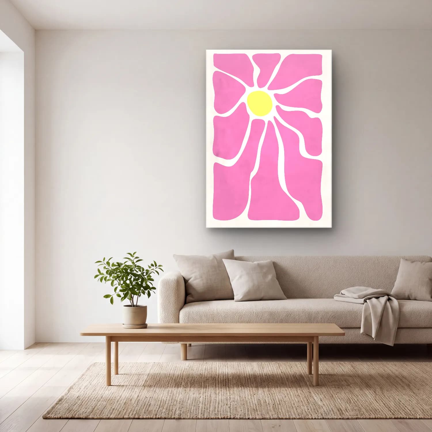 Pastel Çiçek Deseni No. 201 cam tablo — açık renk salonda