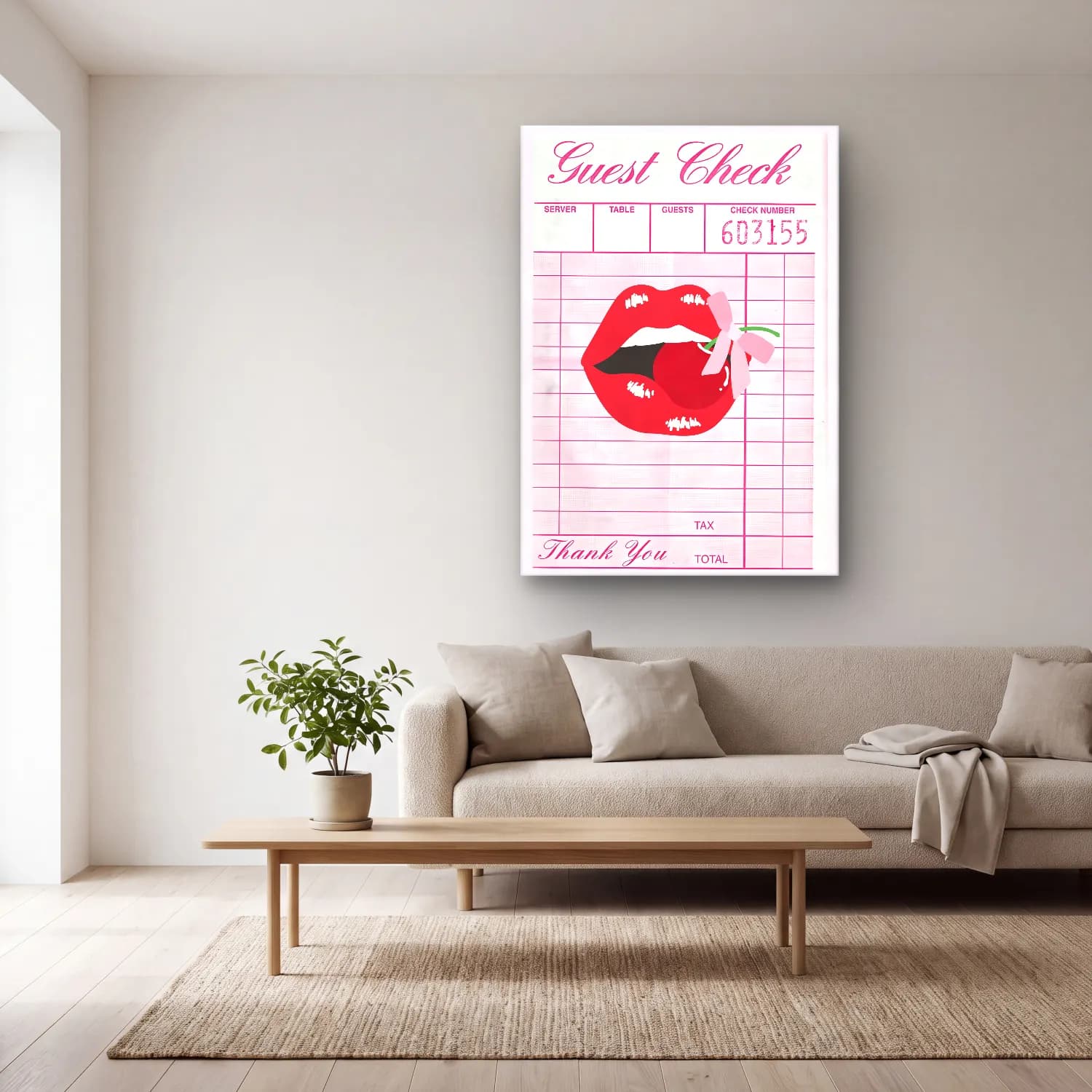 Vintage Poster Fiyonk cam tablo — açık renk salonda