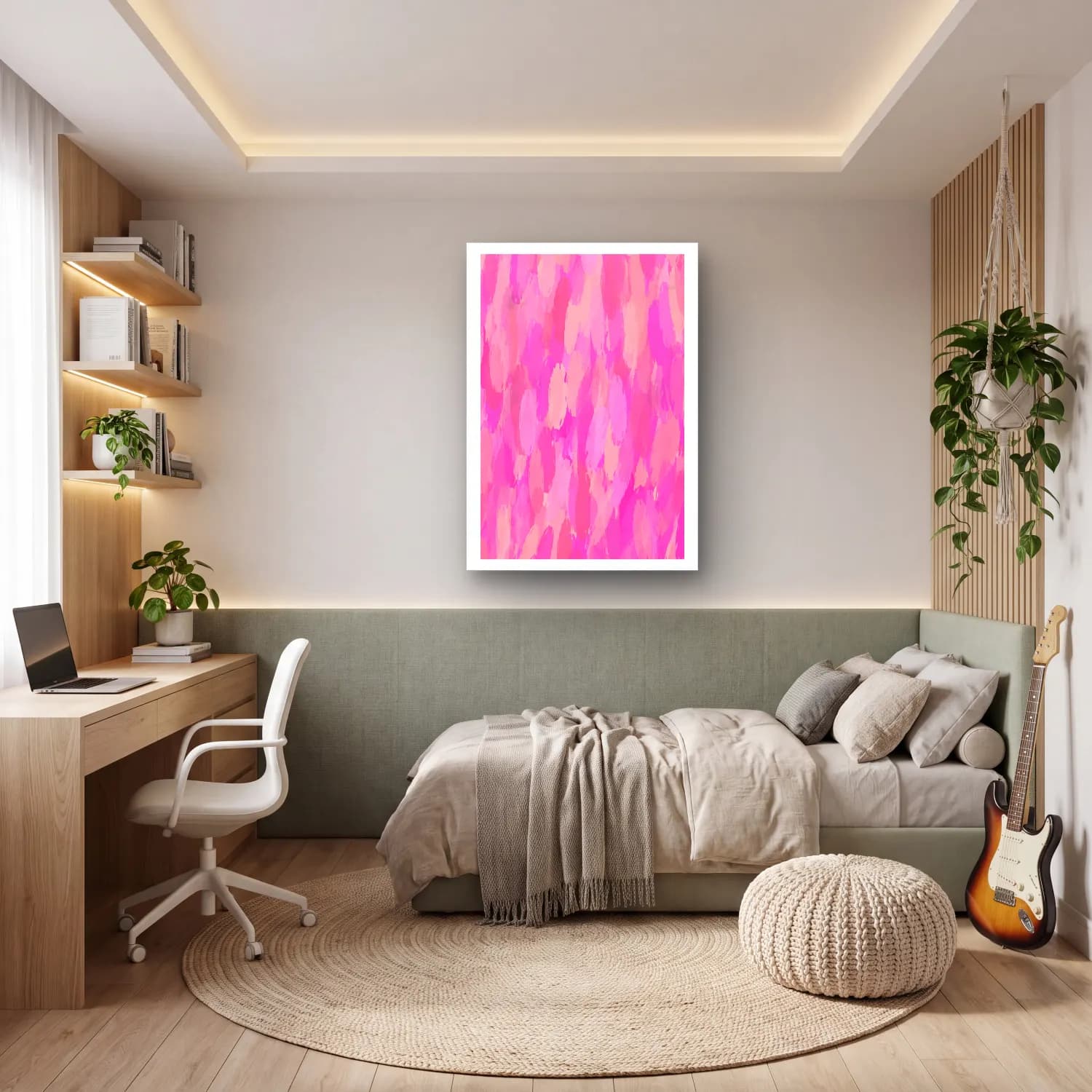 MAXIMALIST ECLECTIC – Soyut Fırça Darbeleri – Pembe Tonlar cam tablo — genç odasında
