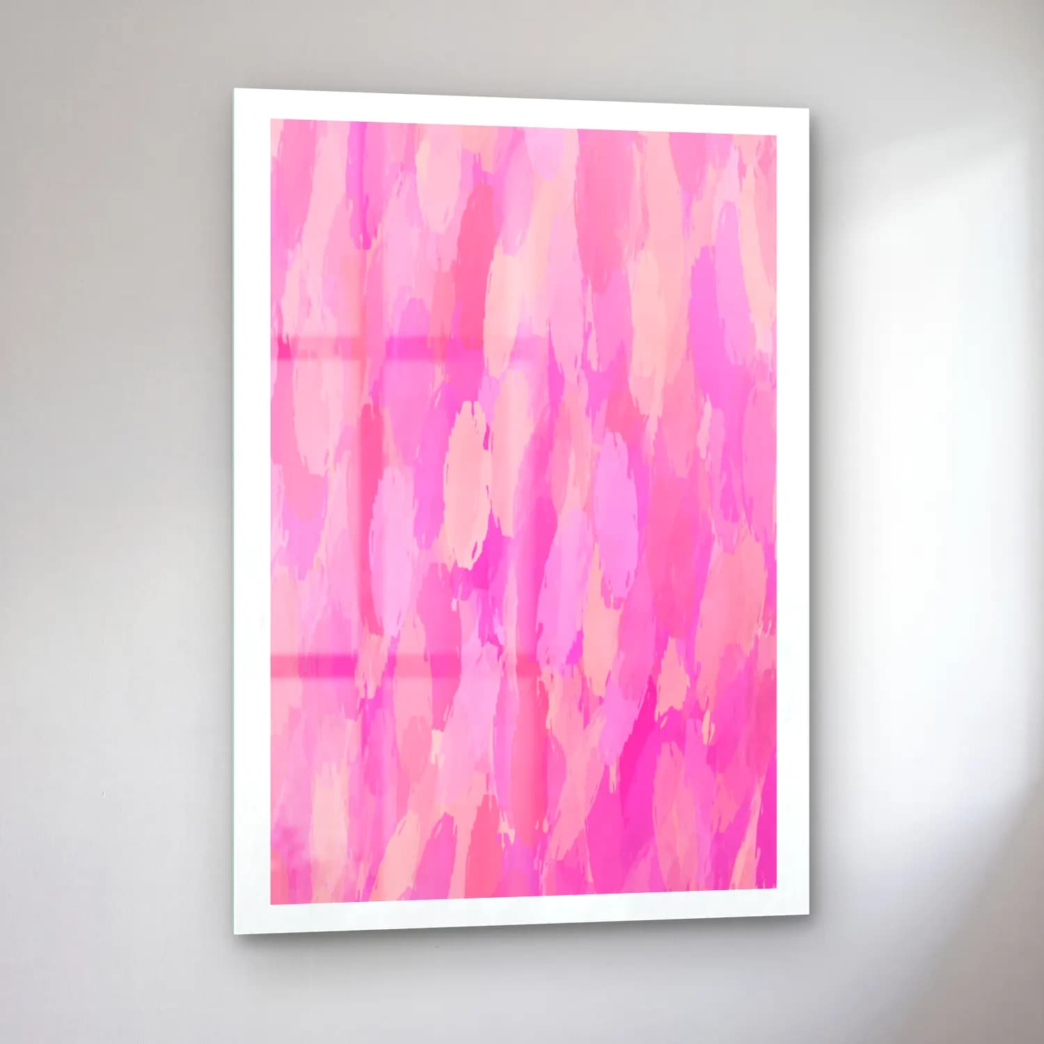 MAXIMALIST ECLECTIC – Soyut Fırça Darbeleri – Pembe Tonlar cam tablo — sol açıdan görünüm
